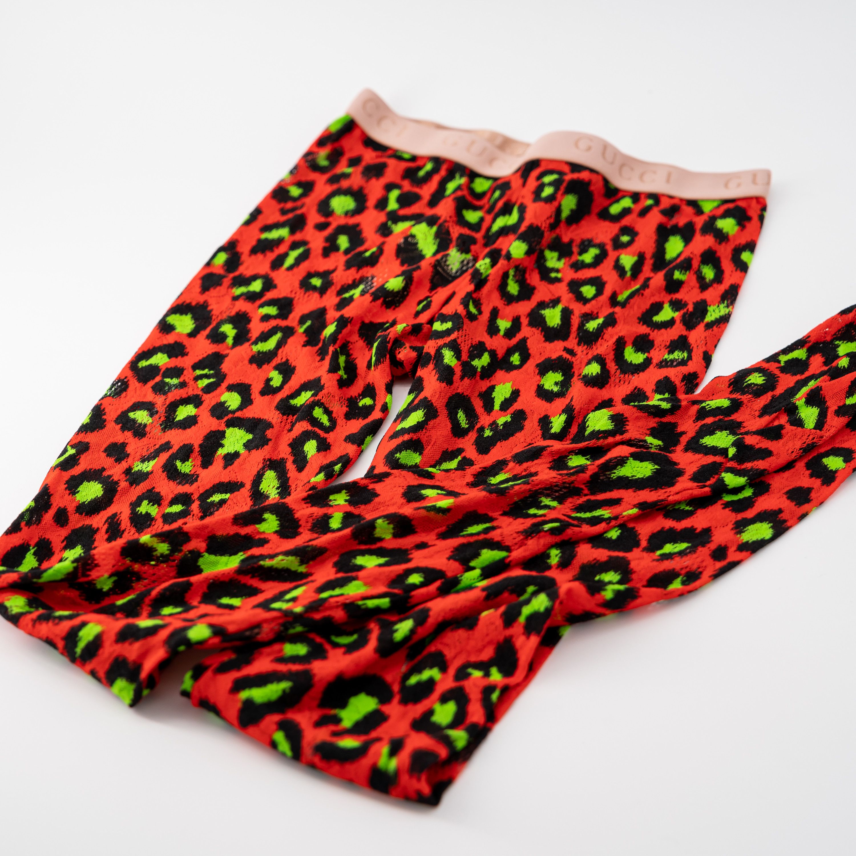 Gucci S - Gucci Red Stretch Tights Black Green Leopard Print Size ONE SIZE - 3 Thumbnail