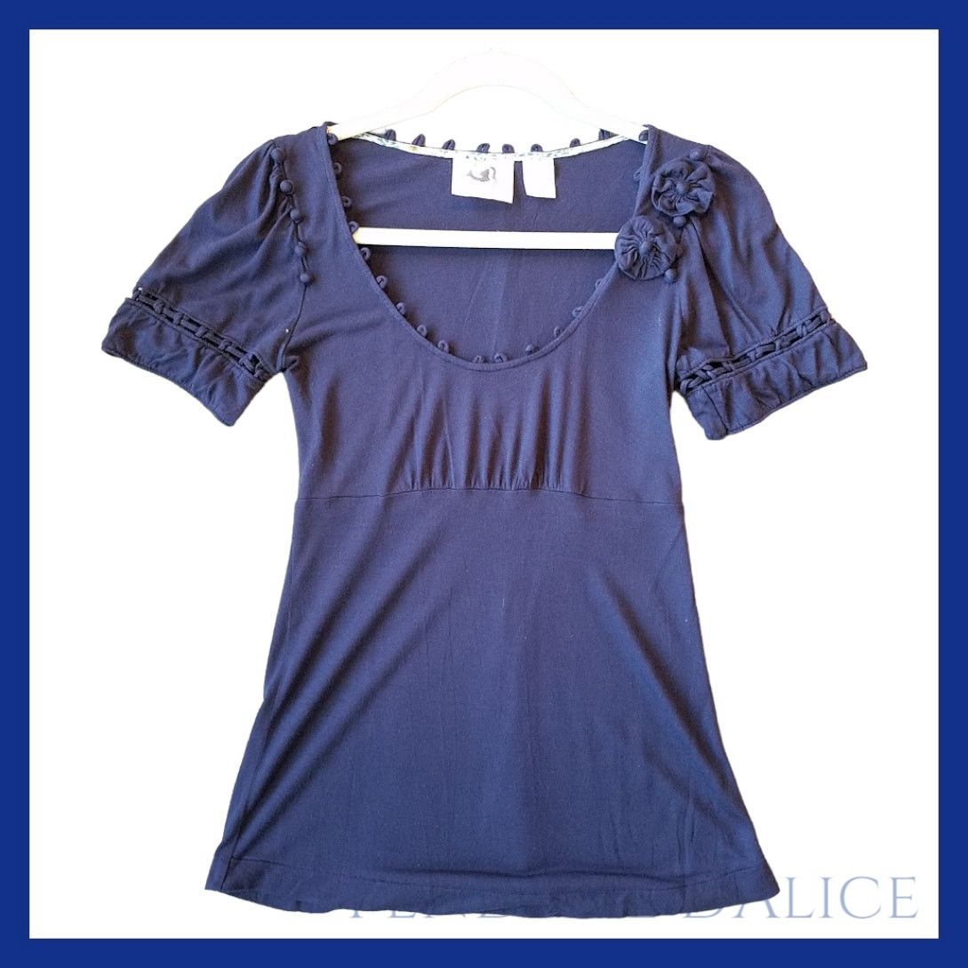 Anthropologie Mermaid short sleeve t-shirt | sz S | navy blue crochet Size S / US 4 / IT 40 - 1 Thumbnail