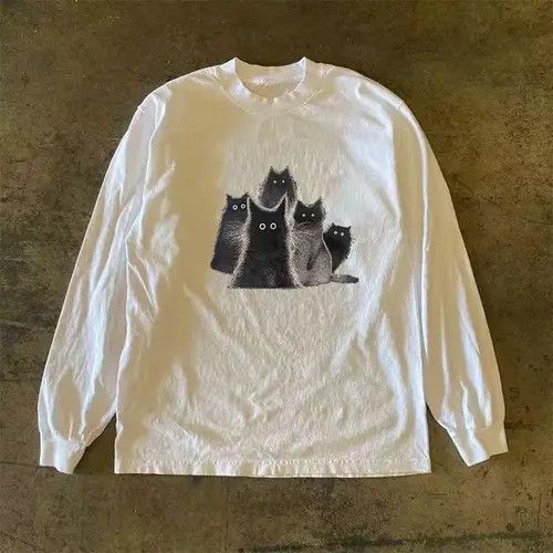 Japanese Brand × Vintage Cat print casual retro long sleeve tee Size US L / EU 52-54 / 3 - 1 Thumbnail