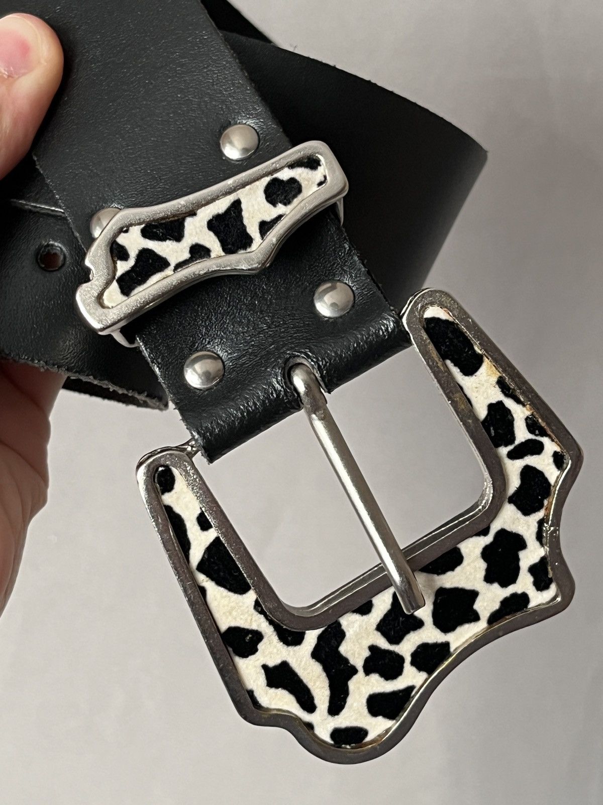 Cowboy Equipment × Vintage Cow Hair Pattern Dalmatian Cowboy Avant Garde Leather Belt Size ONE SIZE - 6 Thumbnail