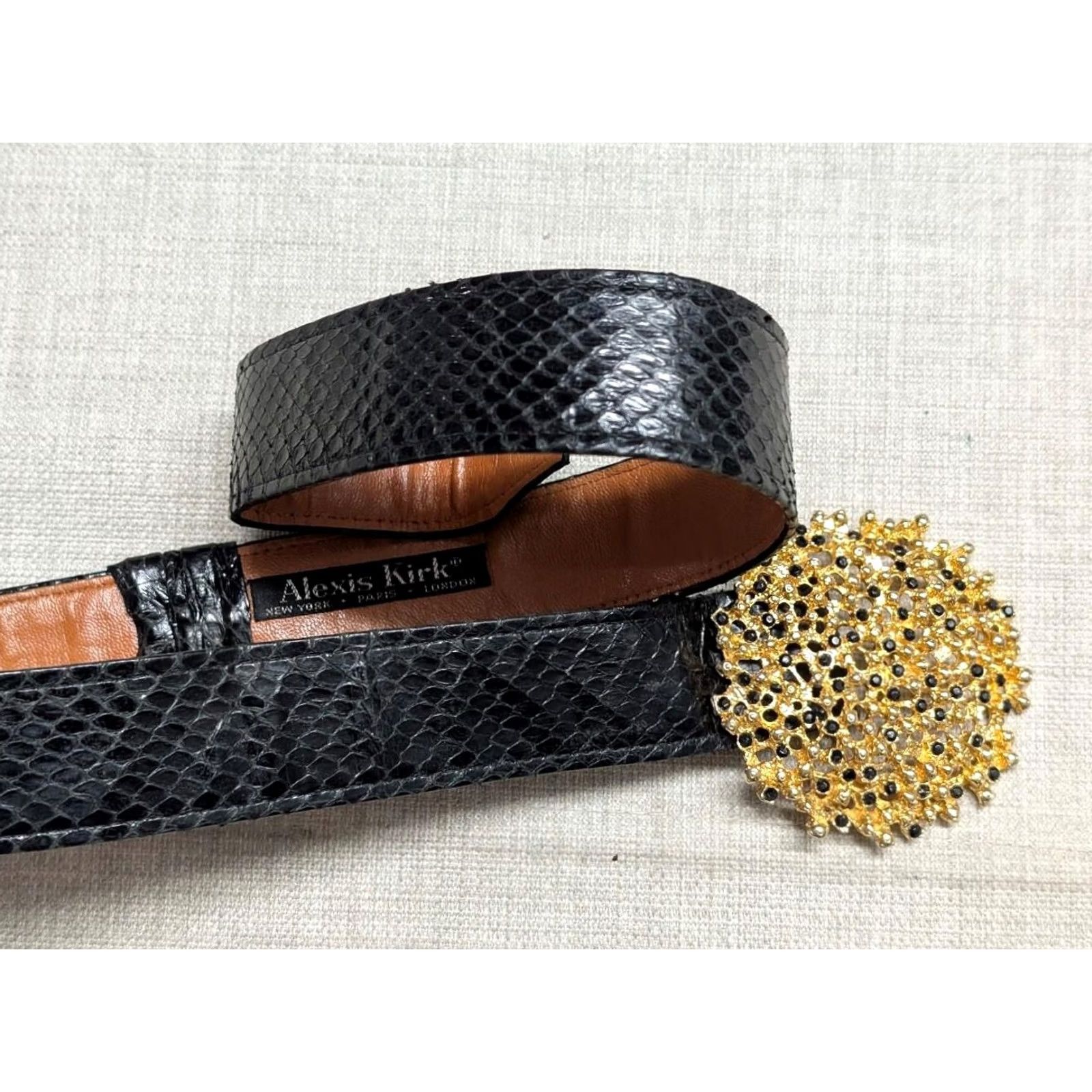 ALEXIS VINTAGE Alexis Kirk belt SNAKESKIN leather 30 black GLAM bling belt Mens Womens Size ONE SIZE - 2 Thumbnail
