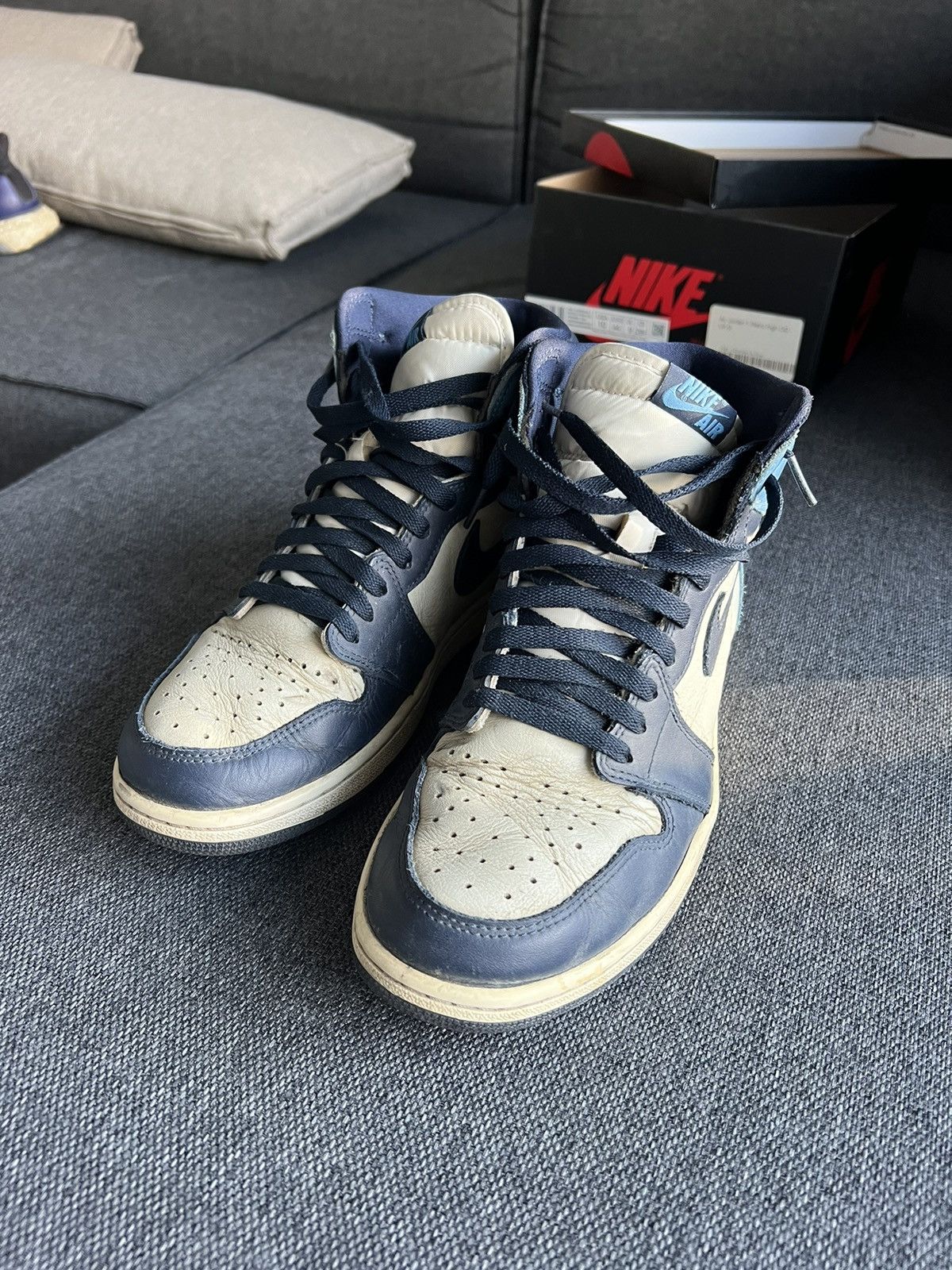 image of Jordan Nike Jordan 1 Retro High Obsidian Blue Shoes, Men's (Size 10)