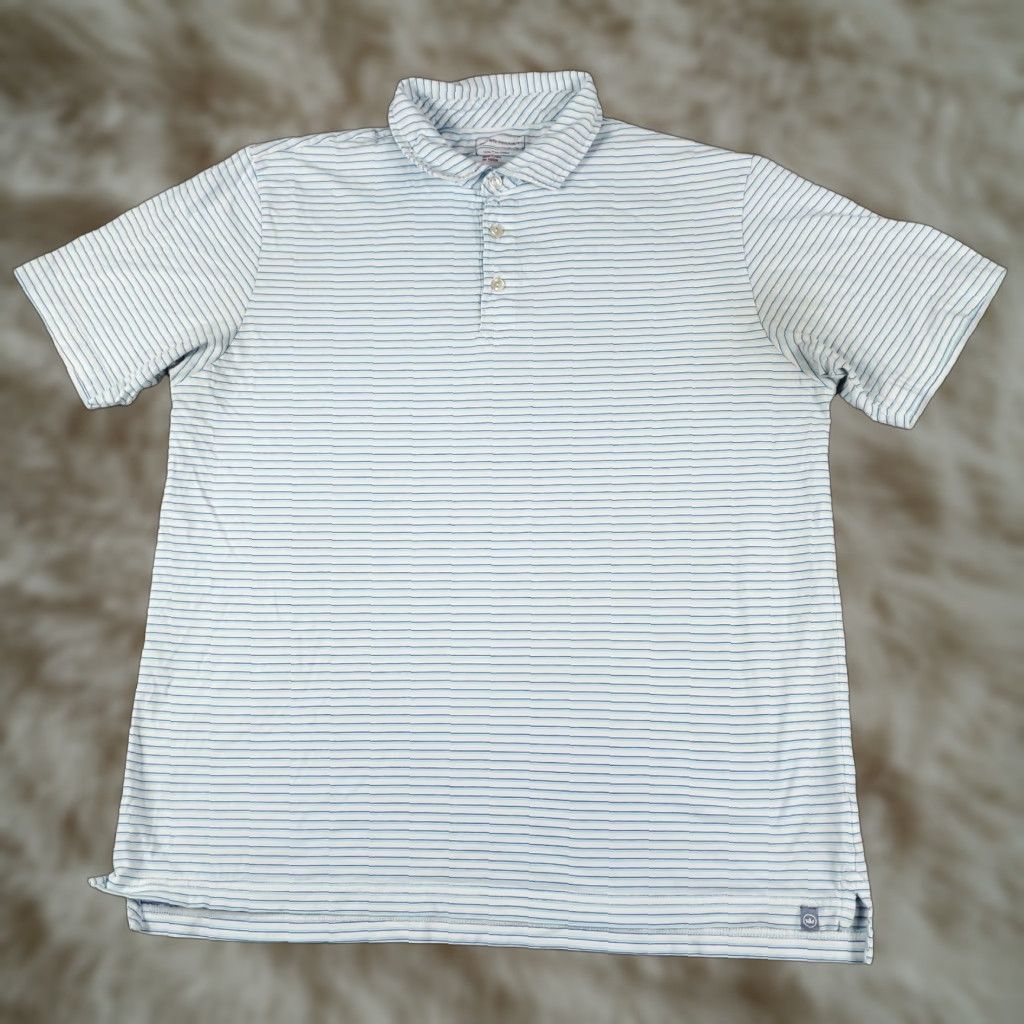 Peter Millar Peter Millar Polo Shirt Mens Large Blue Striped Short Sleeve Regular Size US L / EU 52-54 / 3 - 1 Thumbnail