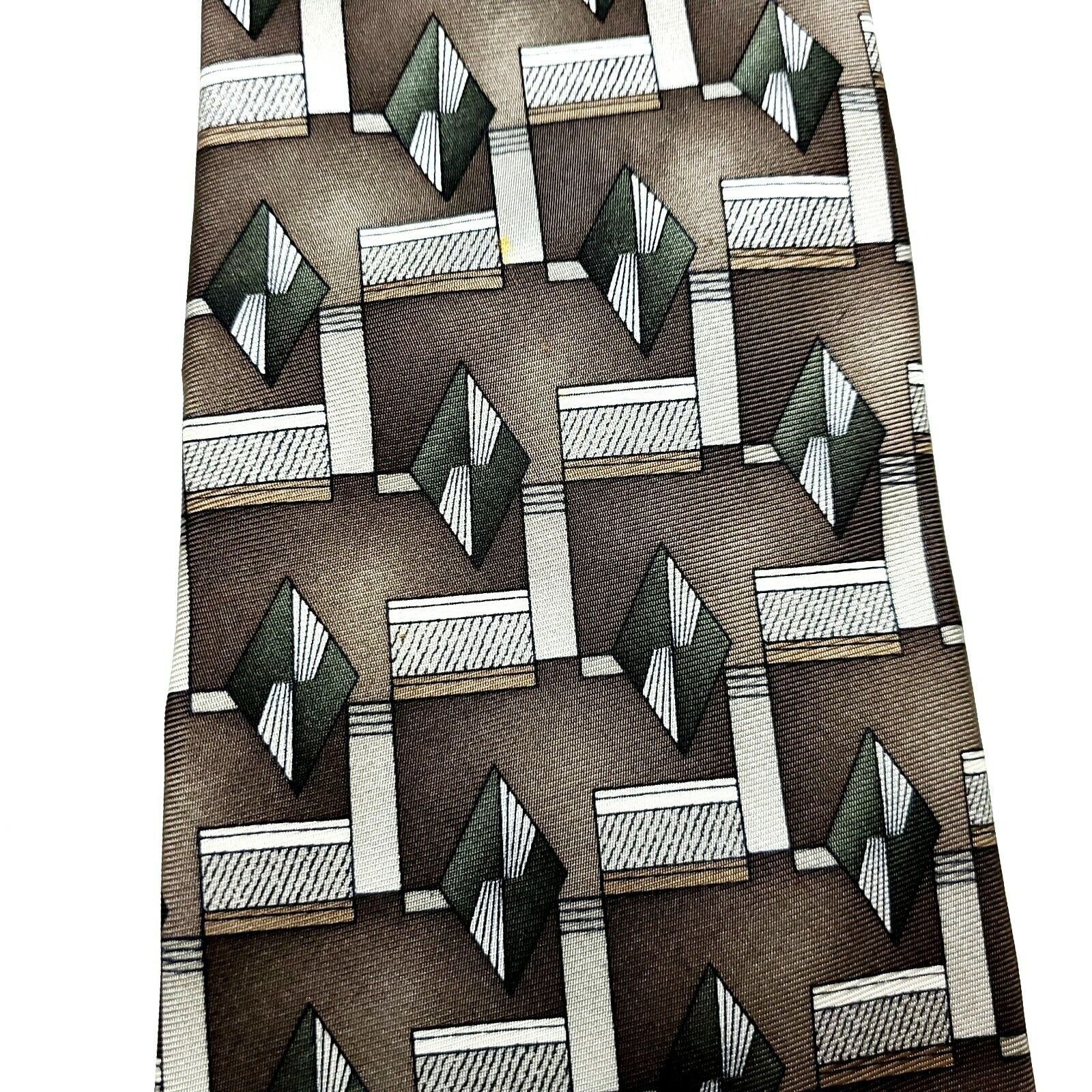 Pierre Cardin Pierre Cardin Silk Tie Brown Green Print Geometric Wide Size ONE SIZE - 2 Thumbnail