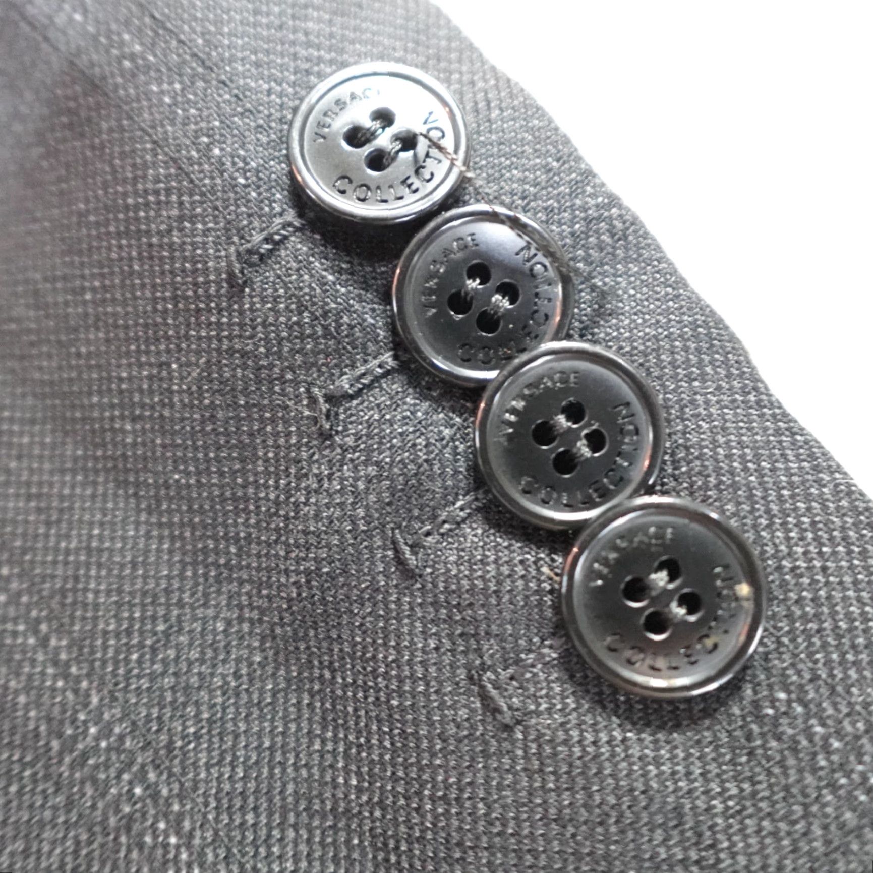 Vintage VERSACE COLLECTION Blazer Jacket 42R Black Silk Wool Peak Lapel Plaid, Single-Breasted, Two-Button, Men, Jacket, Tuxedo, Plaid, Regular Size 42R - 3 Thumbnail