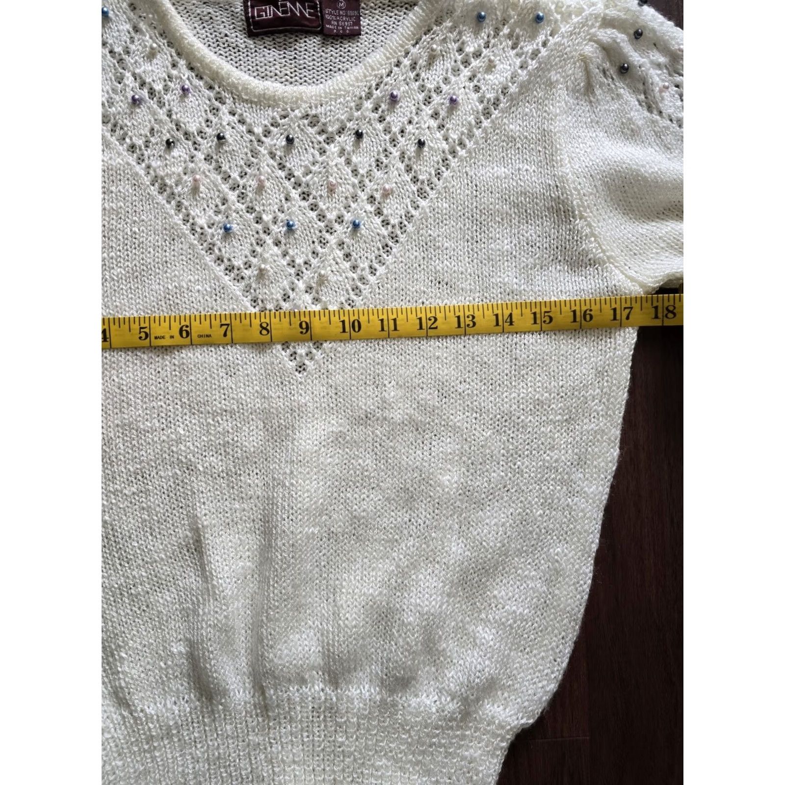 Vintage VINTAGE Ginenne Sweater Shirt Womens Medium Beige 1980s Beaded Cottagecore Grandmacore Decade 80s Size M / US 6-8 / IT 42-44 - 7 Thumbnail