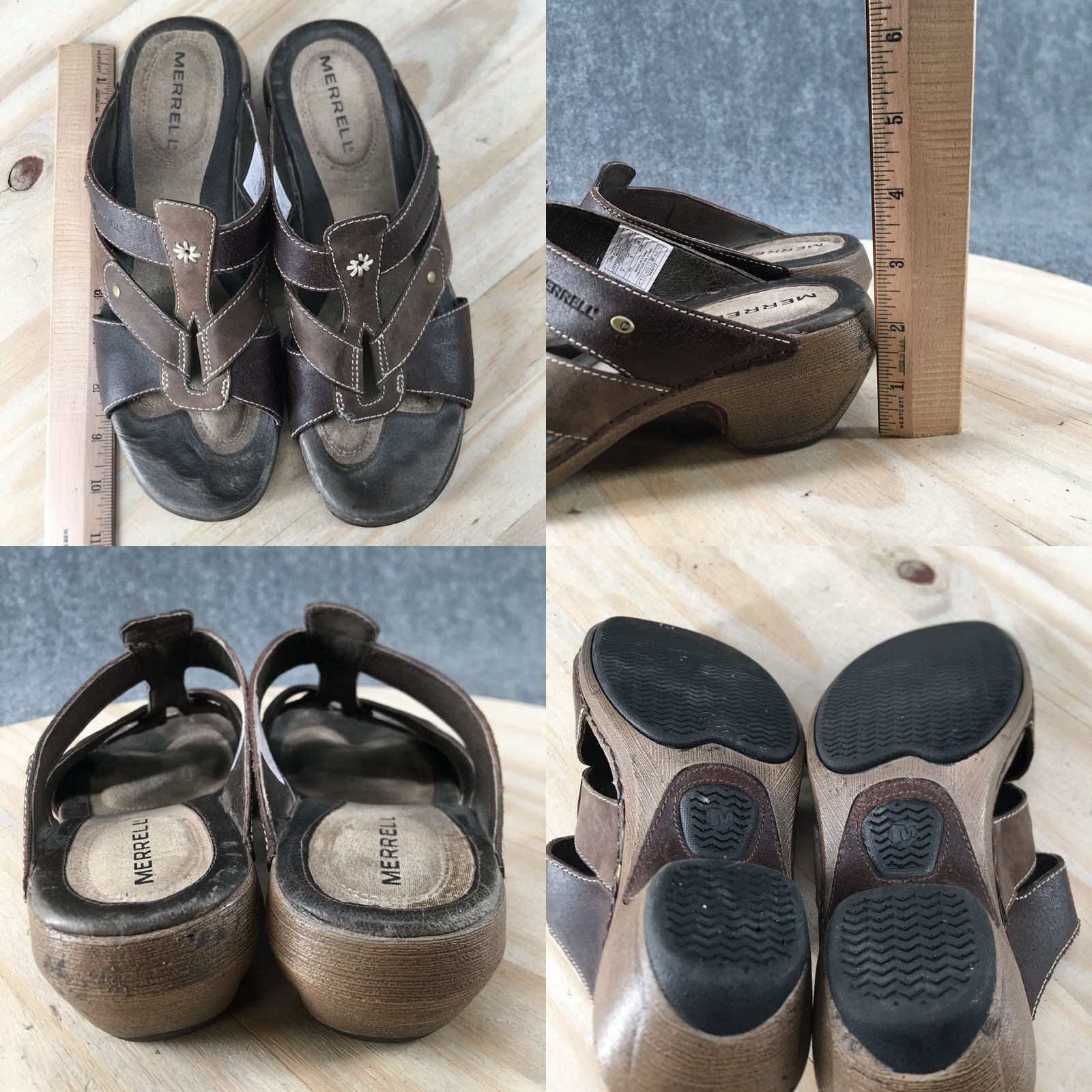 Merrell Merrell Sandals Womens 7 Luxe Slide Coffee Leather Open Toe Cone Heels Size US 7 / IT 37 - 8 Thumbnail