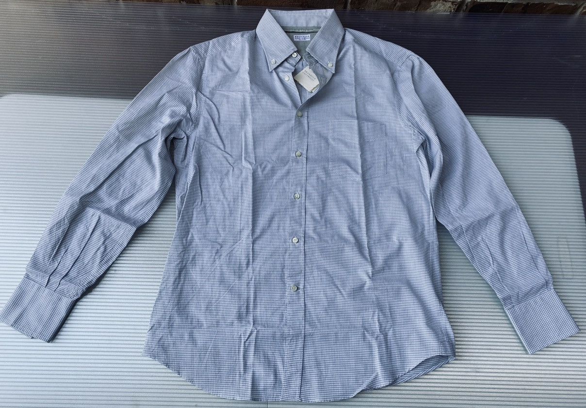 Brunello Cucinelli Brunello Cucinelli 🇮🇹 Olive Gingham Check Dress Shirt M NWT Size US M / EU 48-50 / 2 - 1 Thumbnail
