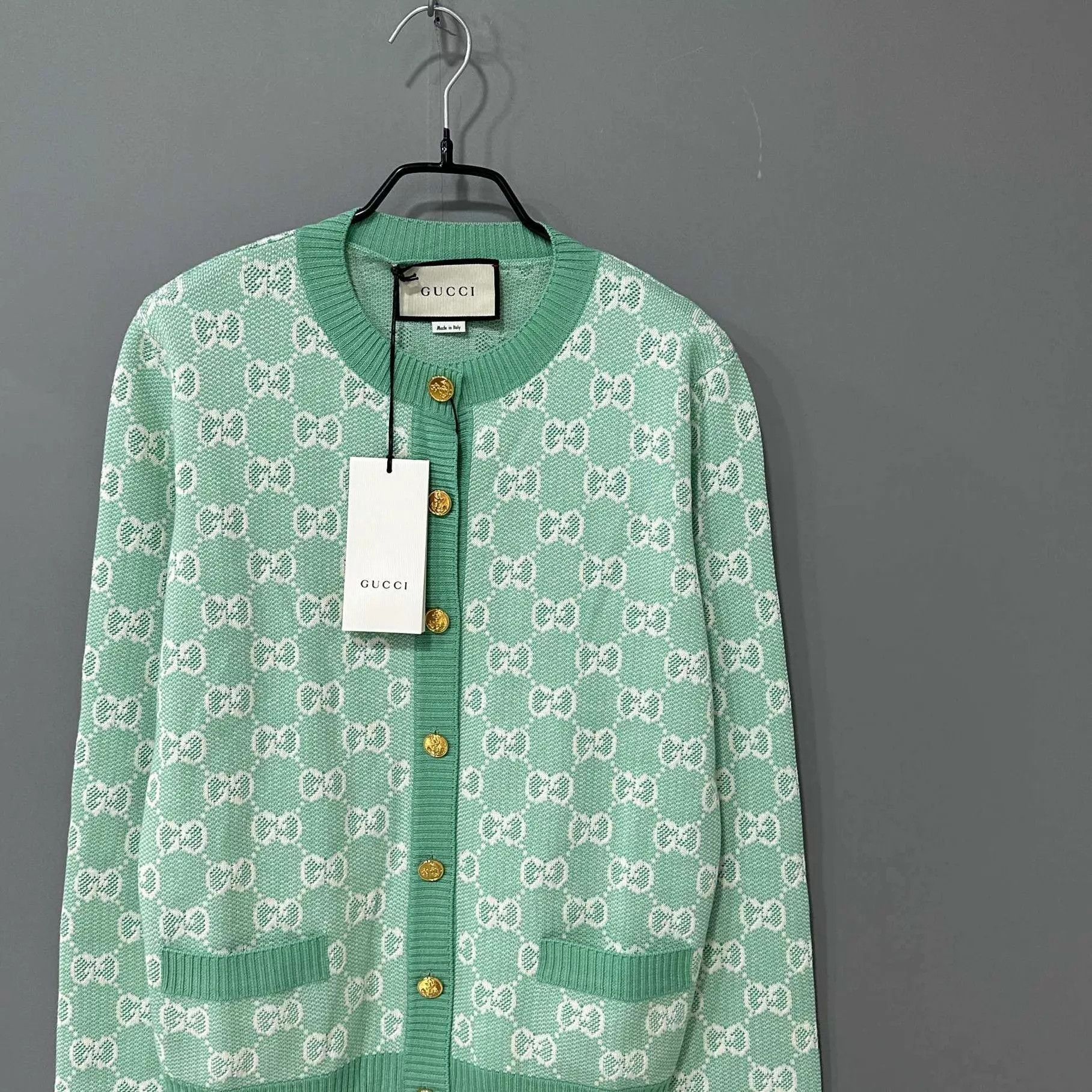 Gucci GUCCI light green allover print gold button cardigan M Size M / US 6-8 / IT 42-44 - 2 Thumbnail