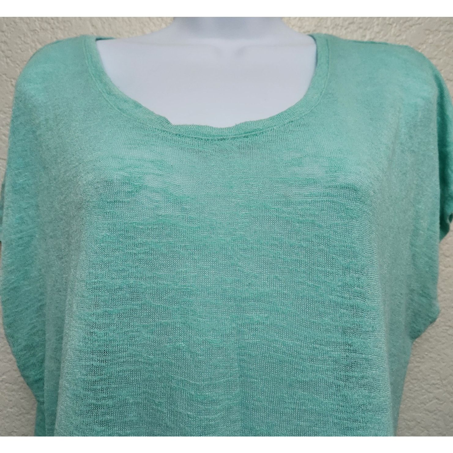 Other Cato Green Blue Slub Knit Batwing Short Sleeves Top XL Size XL / US 12-14 / IT 48-50 - 2 Thumbnail