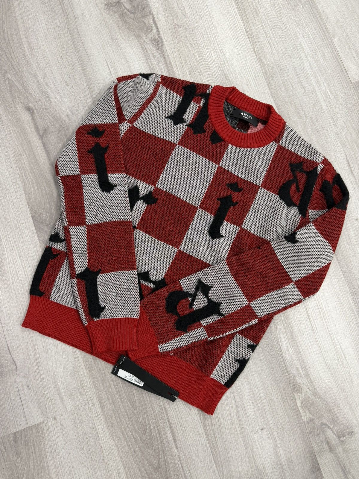 Amiri Amiri Logo Check Crewneck Sweater – Red / Multi Size US XS / EU 42 / 0 - 1 Thumbnail