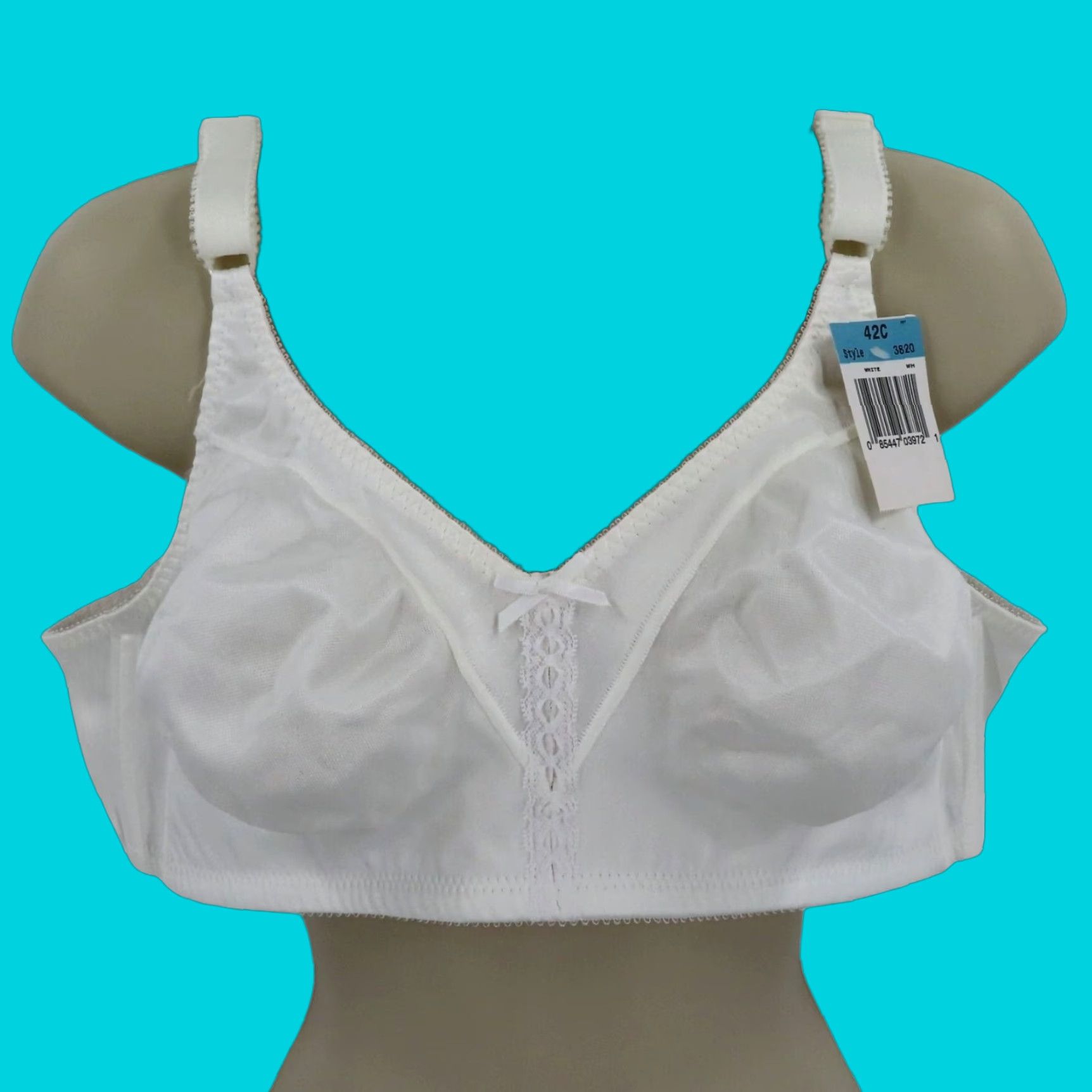 Vintage Bali 42C Double Support Wirefree Bra 3820 Wireless Unlined White New T-Shirt Bra Womens Size ONE SIZE - 1 Thumbnail