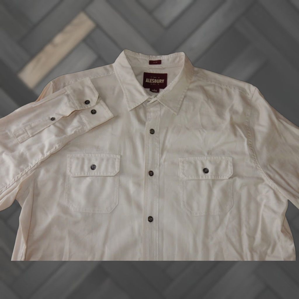 Vintage Alesbury Men's Button-Front Shirt Size L Long Sleeve Cotton Beige Slim Modern Size US L / EU 52-54 / 3 - 1 Thumbnail