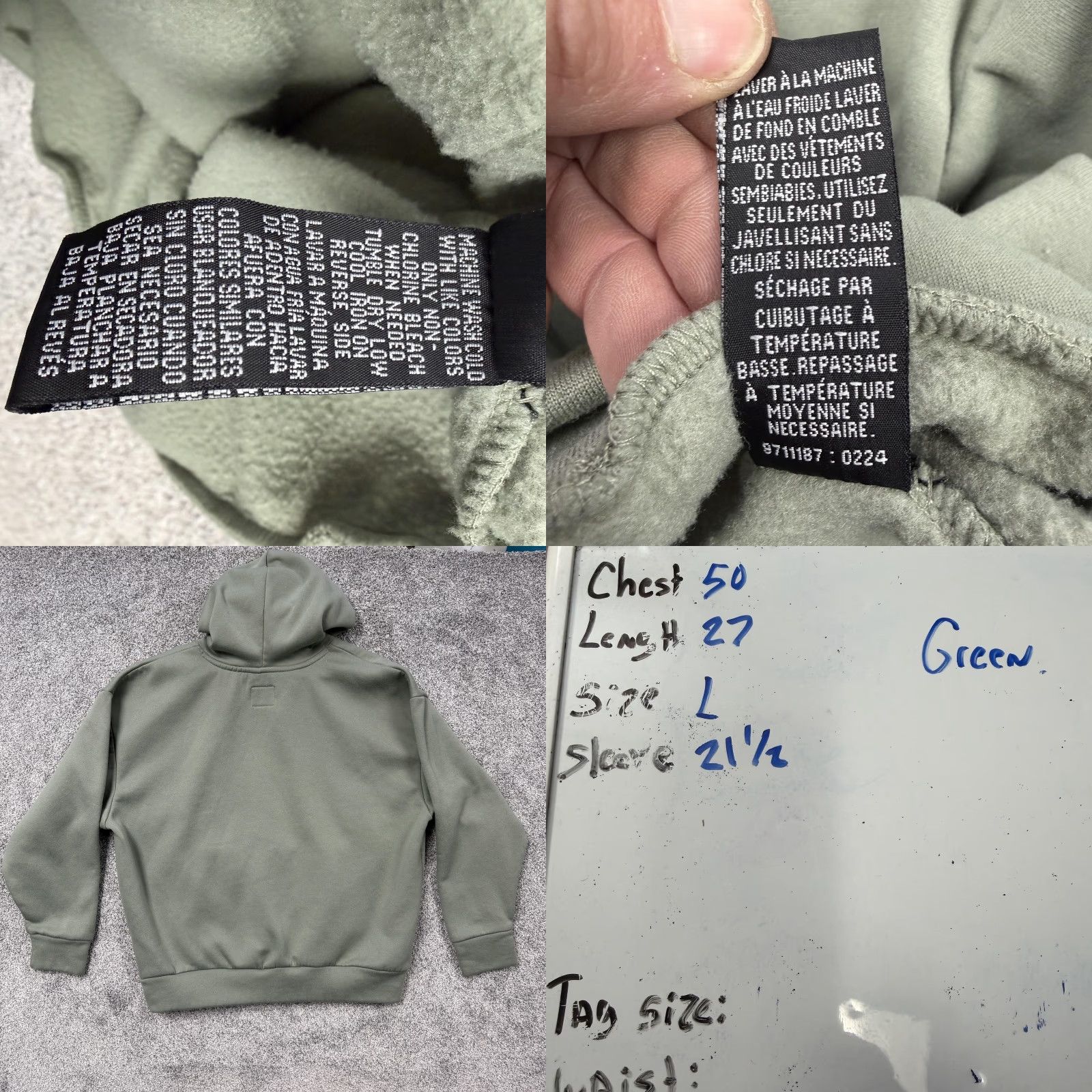 Essentials DRY Essentials Hoodie Mens Large Green Fleece Pullover Kangaroo Pocket Logo Size US L / EU 52-54 / 3 - 8 Thumbnail