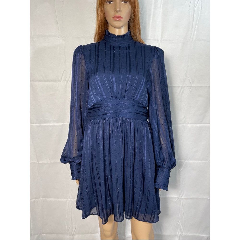 Other AQUA Mock Neck Semi Sheer Blue Dress Size M Size M / US 6-8 / IT 42-44 - 2 Thumbnail