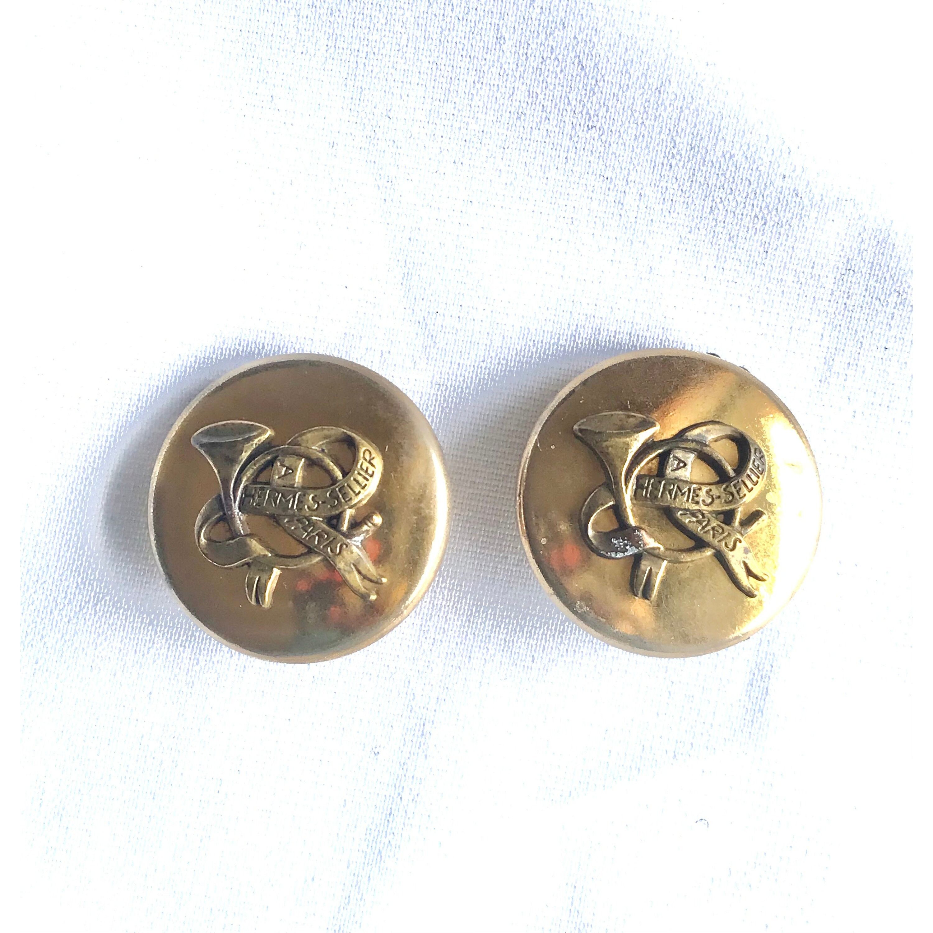 Hermes Vintage HERMES gold tone round earrings with trumpet Size ONE SIZE - 7 Thumbnail