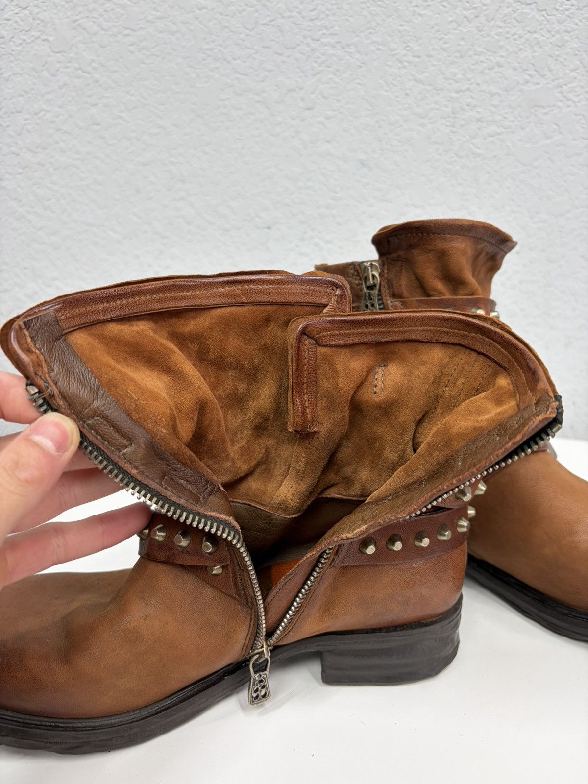 If Six Was Nine Brown Leather Studded Harness Boots Multi-Strap Biker Boots Size US 8 / IT 38 - 15 Thumbnail