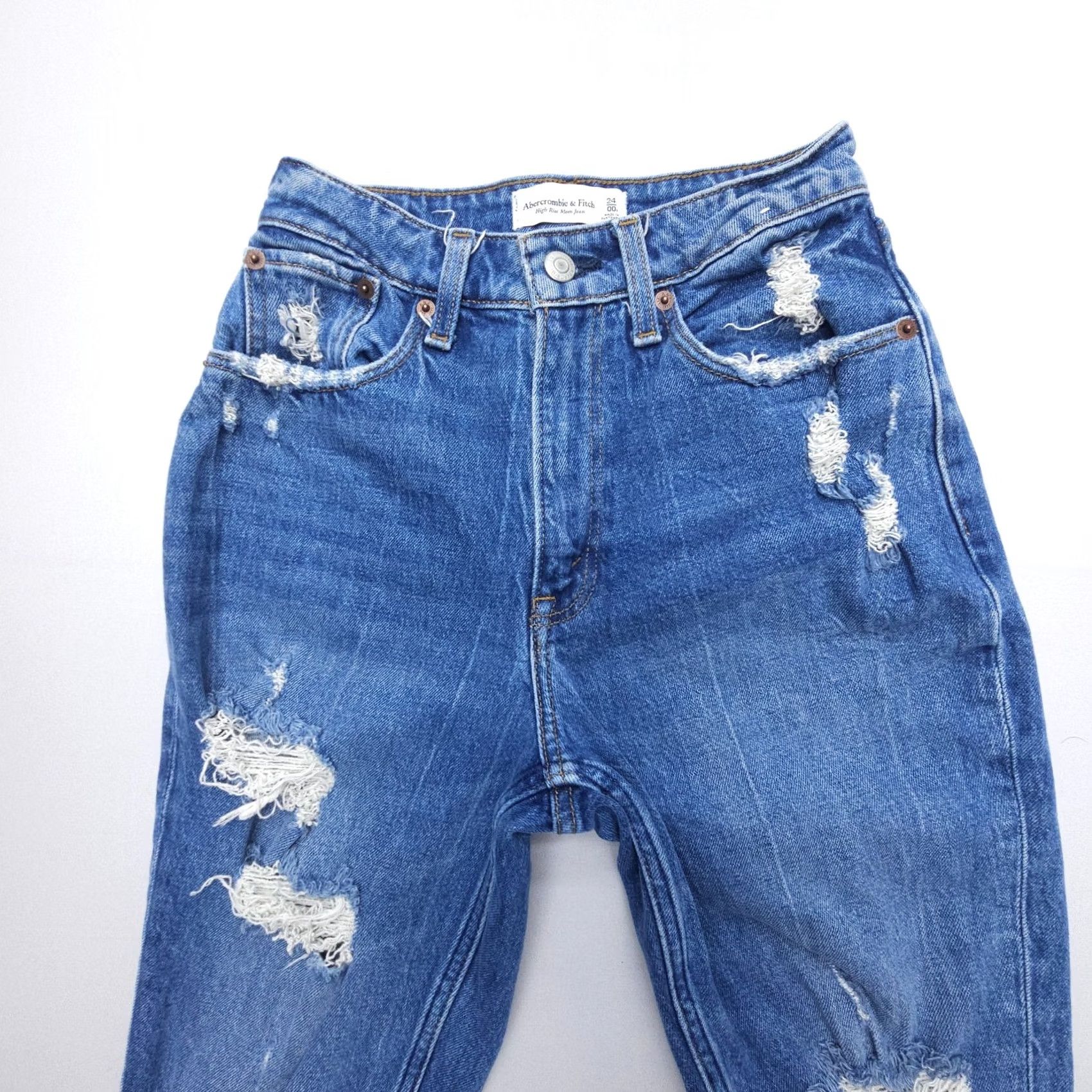 Abercrombie & Fitch Abercrombie & Fitch High Rise Mom Jeans Womens 00 / 24 Distressed Curve Love Denim Blue 90s Jeans Womens Regular 5-Pocket Size 24" / US 00 / IT 34 - 4 Thumbnail