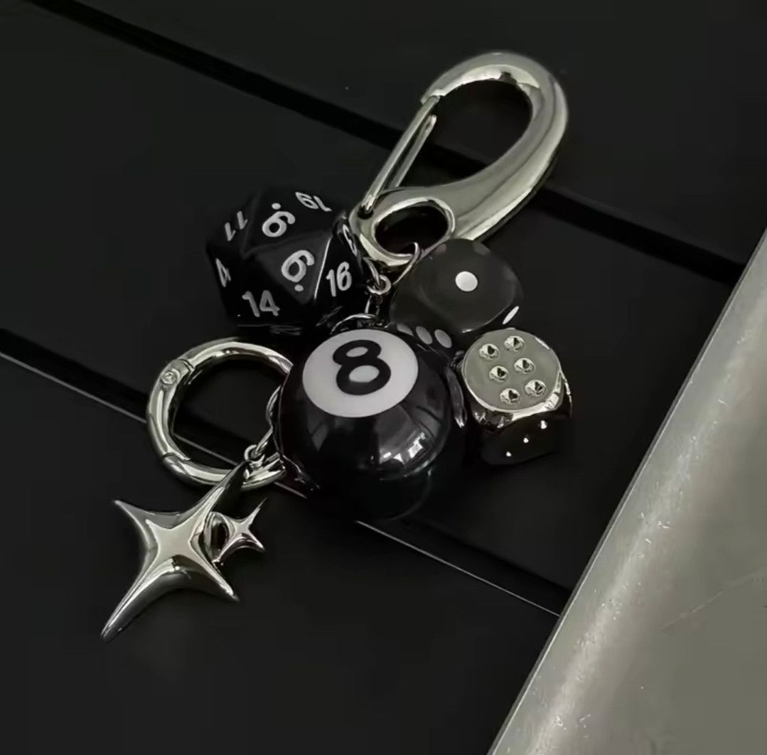 Jewelry Keychain Star Dice Black Eight Ball Pendant Size ONE SIZE - 5 Thumbnail