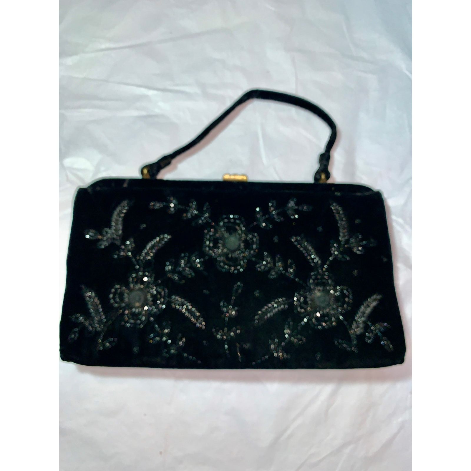 Vintage VINTAGE FIFTIES LARGE SOURE BEADED BLACK VELVET BAG Size ONE SIZE - 2 Thumbnail