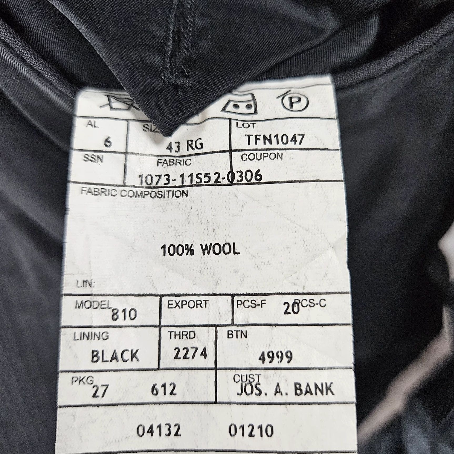 Jos. A. Bank VINTAGE Jos. A. Bank Black 100% Wool Tailored Fit Travelers 2 Button Blazer Sport Coat 43R Size 46R - 4 Thumbnail