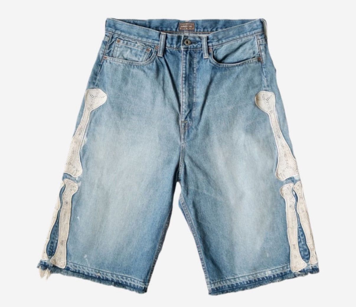 Kapital Kapital 14 oz. Denim 5P Bone Embroidery Denim Short Pants Size US 38 / EU 54 - 1 Thumbnail