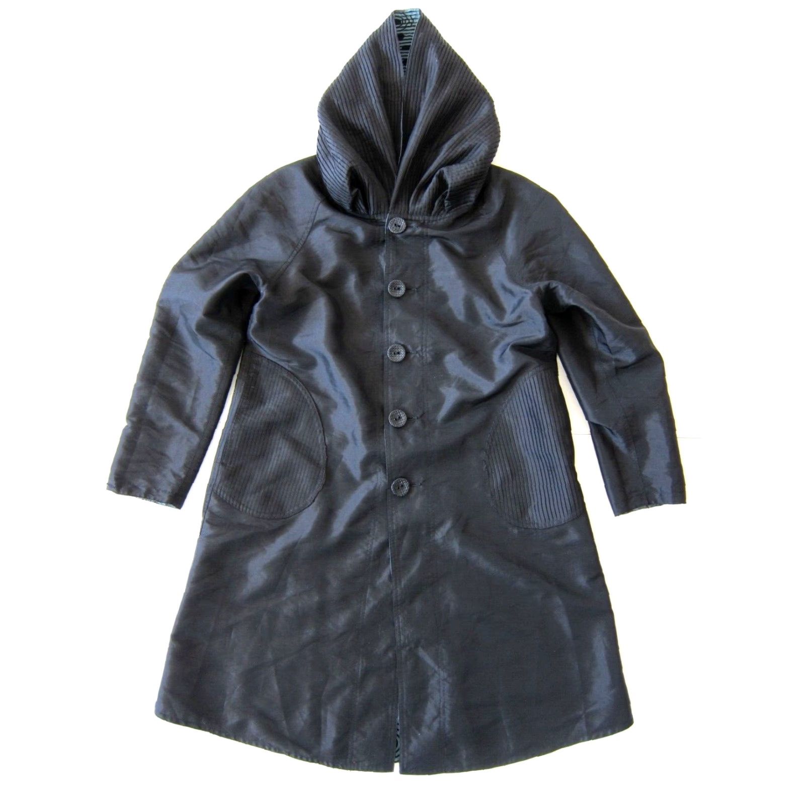 Vintage LINDI Green Black Polk Dot Pocket Hooded Reversible Jacket Pea Coat Women XS Size XS / US 0-2 / IT 36-38 - 5 Thumbnail