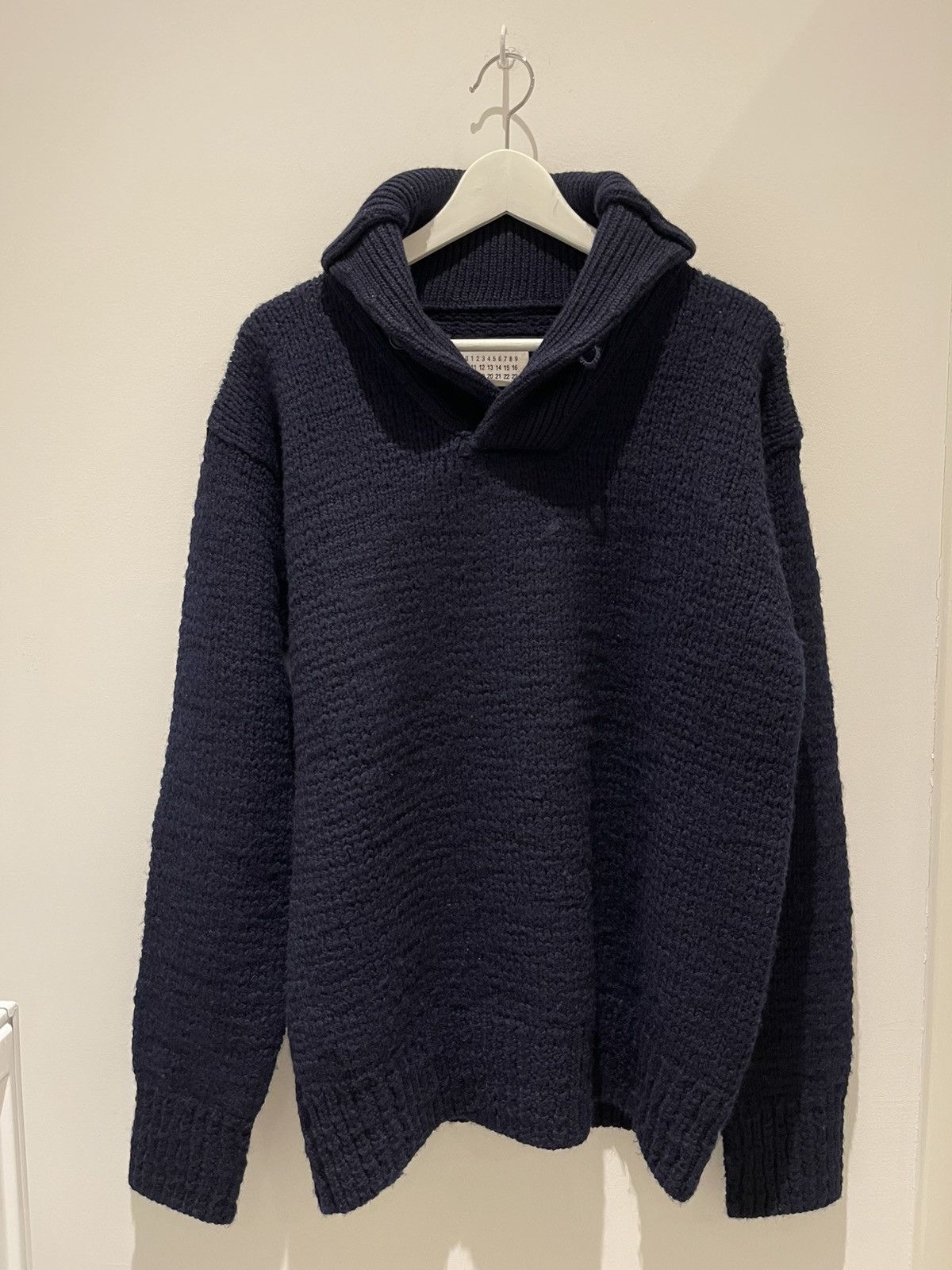 Maison Margiela Maison Margiela AW06 Navy Wool Shawl Collar Knit Sweater Size US L / EU 52-54 / 3 - 6 Thumbnail