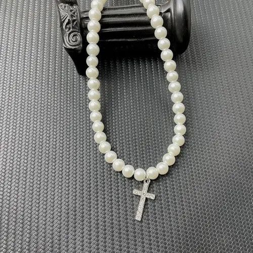 Japanese Brand Punkrock Diamond Cross Glitter Pearls Necklace Chain Size ONE SIZE - 4 Thumbnail