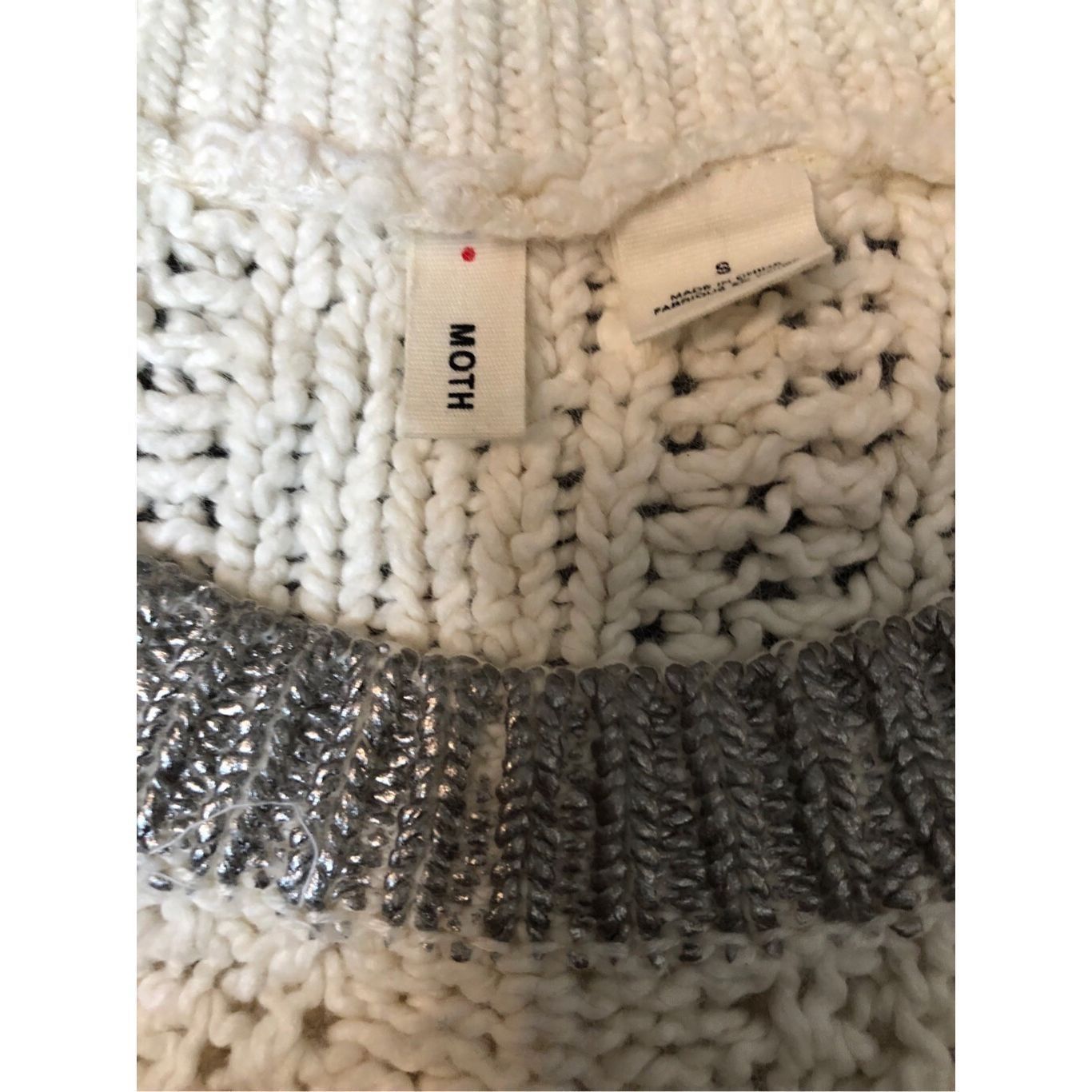 Anthropologie Moth Cream Silver Knit wool blend Sweater size S Size S / US 4 / IT 40 - 12 Thumbnail