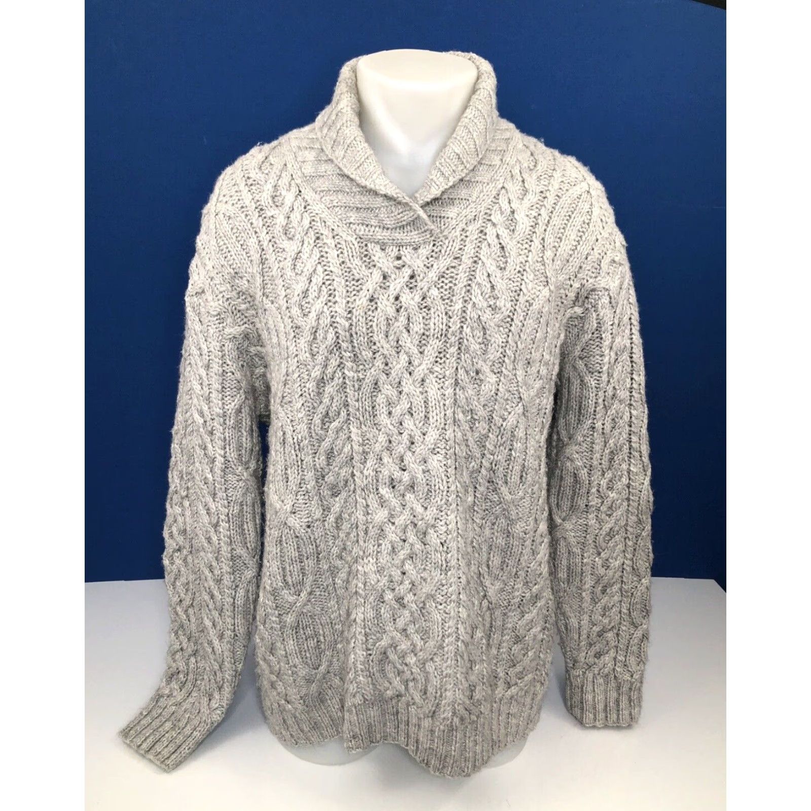 Ralph Lauren LAUREN / RALPH LAUREN Hand Cable Knit ALPACA Fisherman Blend Lg. Shawl Sweater Shirt Pullover Gray Mens Size L Size US L / EU 52-54 / 3 - 2 Thumbnail