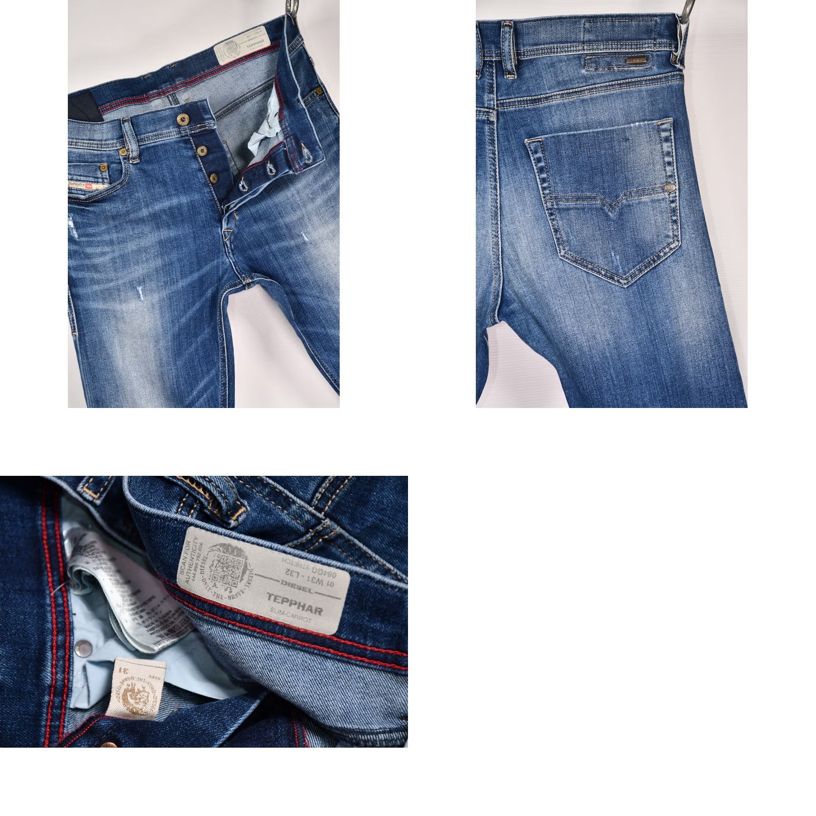 Diesel Diesel Tepphar 084GG Stretch Slim-Carrot Jeans W31 L32 Blue Men Slim 98%Cotton 2%Elastane Straight Carrot Style Denim Jeans Size US 31 - 8 Thumbnail