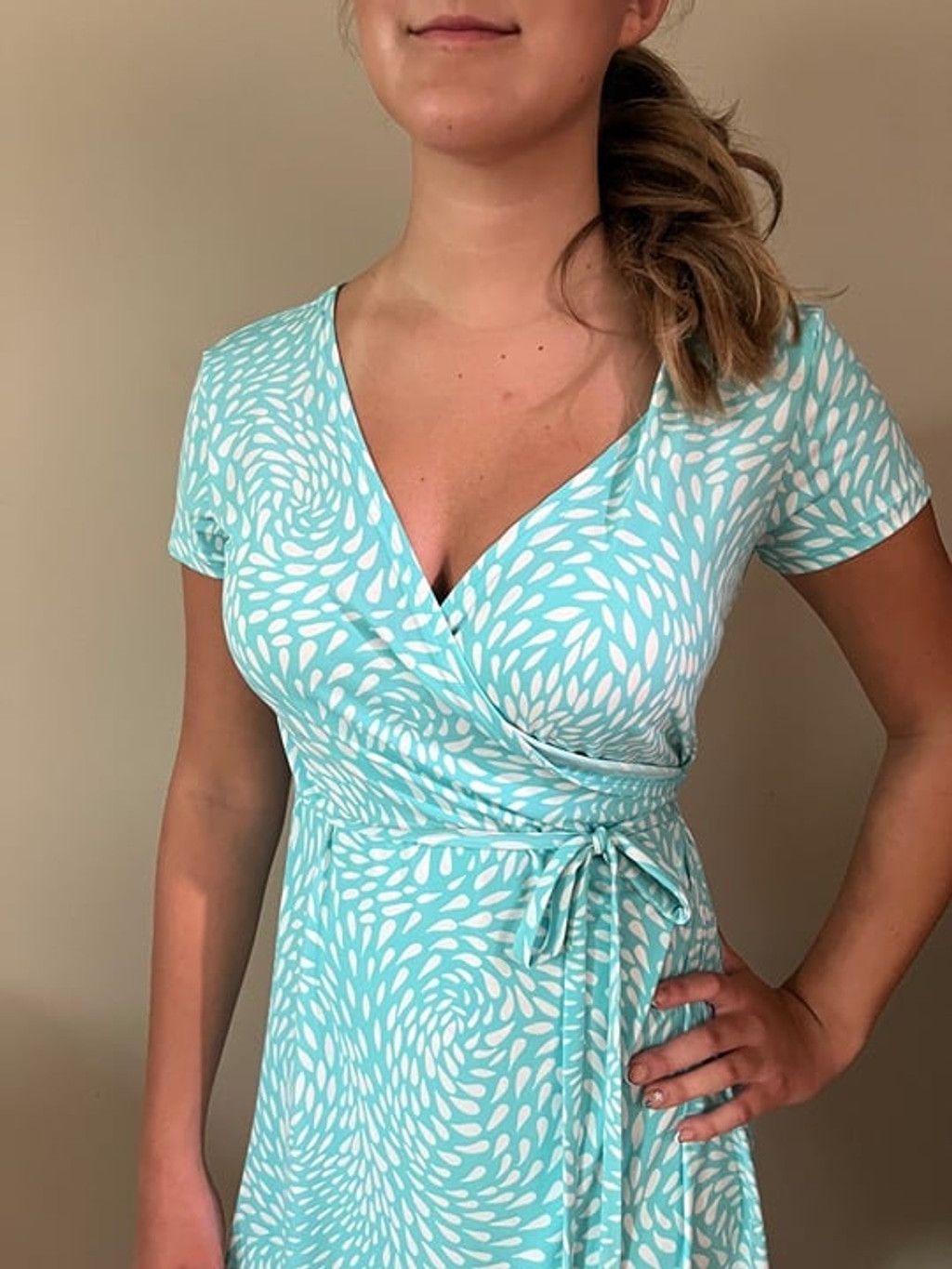 Vintage Y2K Aqua Blue Summer Raindrop Wrap Dress by Attention sz XS Size XS / US 0-2 / IT 36-38 - 2 Thumbnail