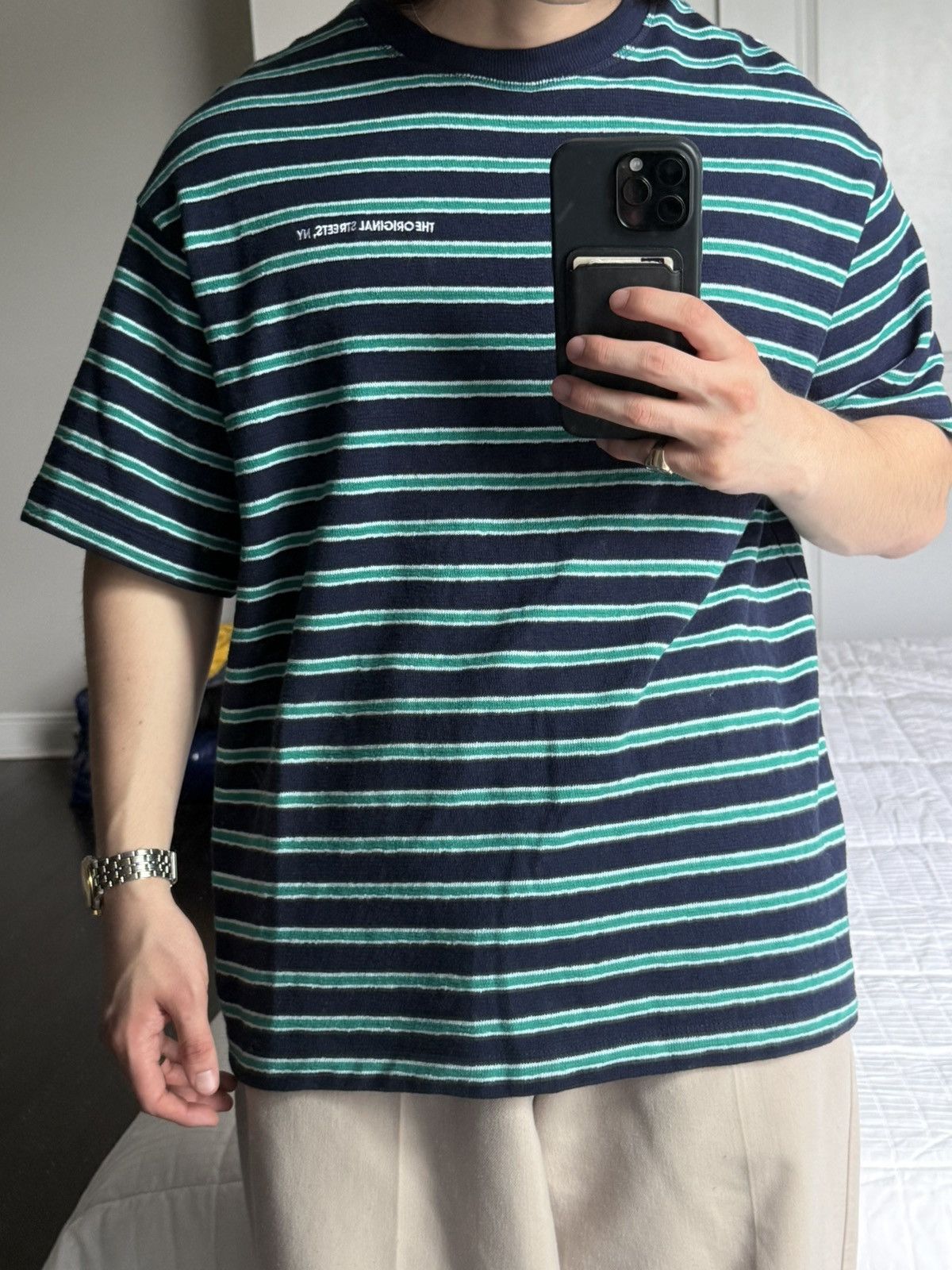 Zara Zara Navy Green White Stripe Tee NY Embroidered Size S Size US S / EU 44-46 / 1 - 3 Thumbnail