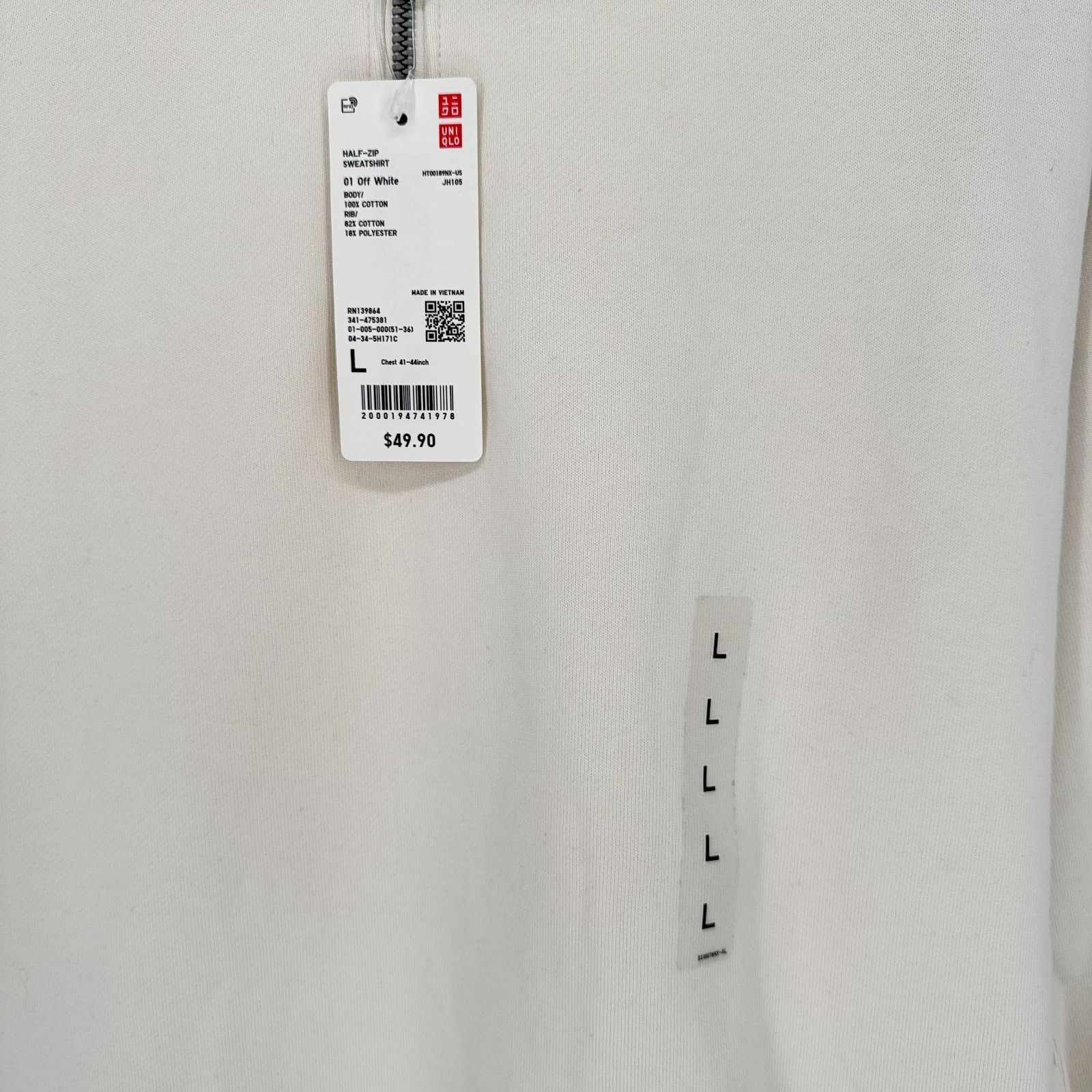 Uniqlo Uniqlo Off-White Half Zip Pullover Sweatshirt Men's Size Lar Size US L / EU 52-54 / 3 - 3 Thumbnail