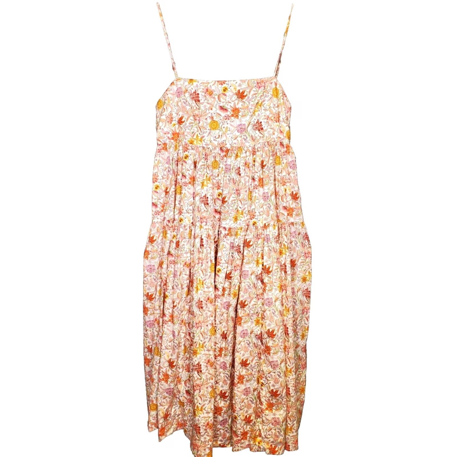 J.Crew J.Crew Floral Midi Dress Liberty Garden of Life Fabric Women's 2 A-Line Sleeveless Square Neck Multicolor 100% Cotton Tiered Ruffle Zip Knitted? Size XS / US 0-2 / IT 36-38 - 5 Thumbnail