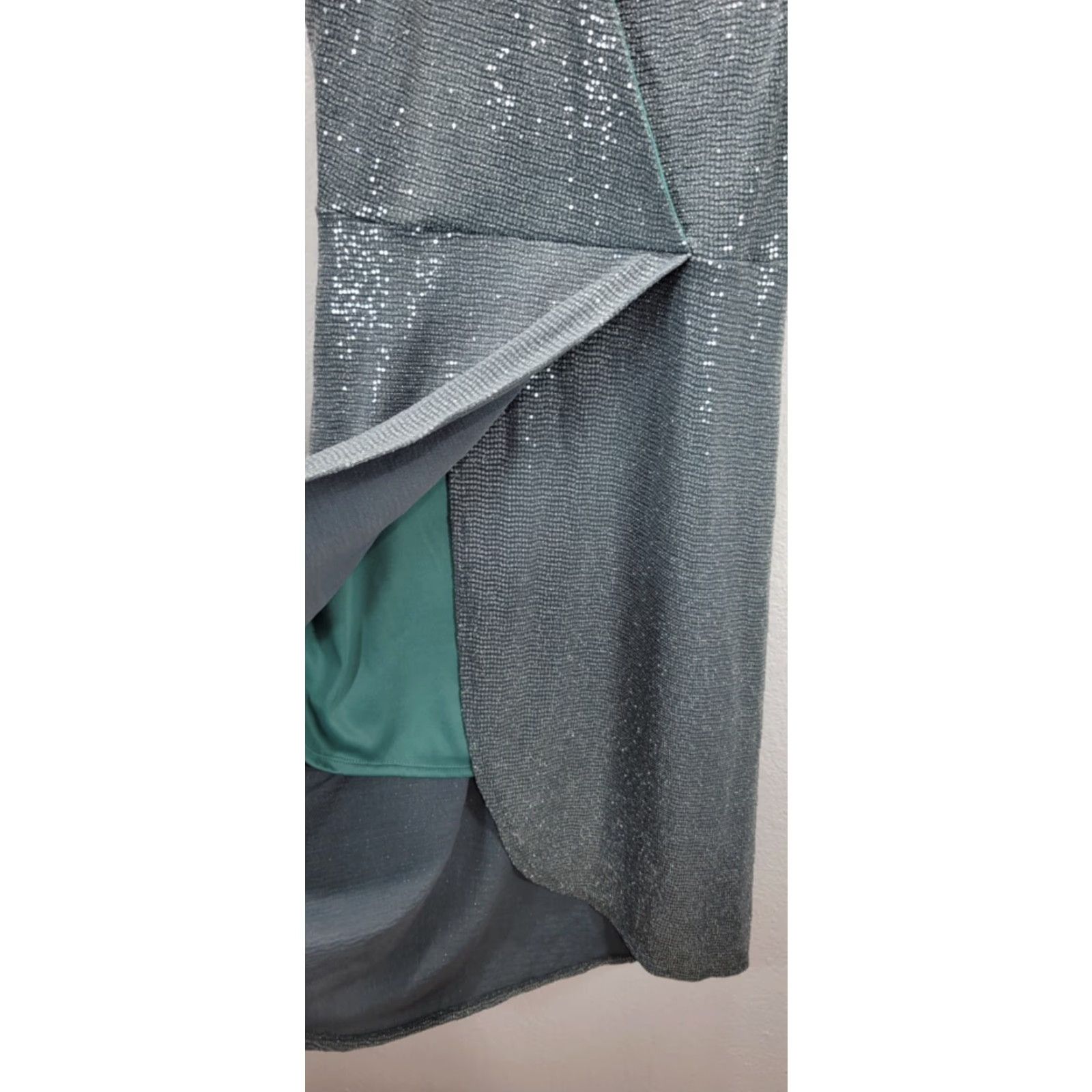 Vintage Altar'd State Womens Tank Dress Sleeveless Faux Wrap Knee Length Green/Silver Shimmer M Size M / US 6-8 / IT 42-44 - 5 Thumbnail
