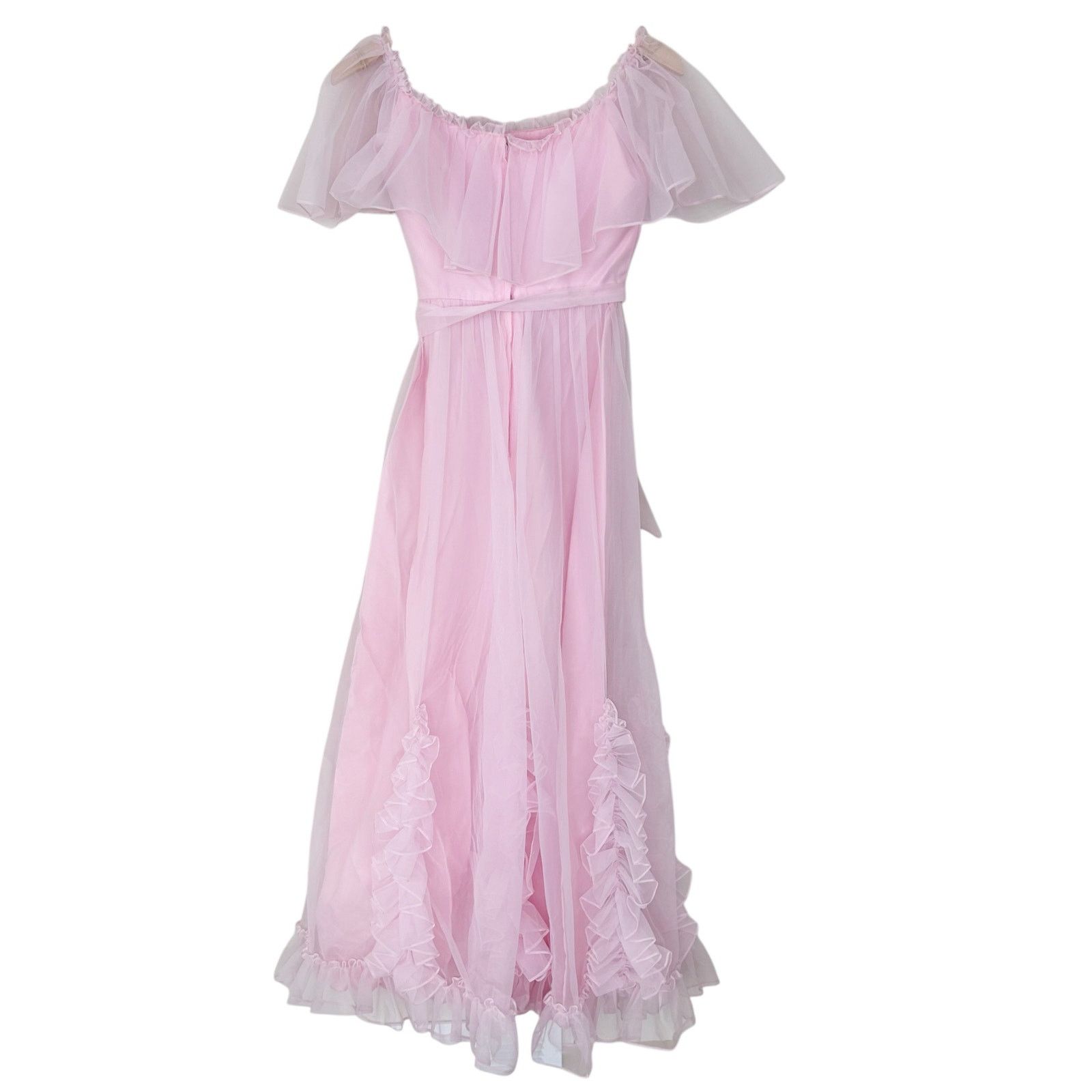Vintage Vintage Pink Chiffon Ruffle Maxi Dress Sz S Size S / US 4 / IT 40 - 4 Thumbnail