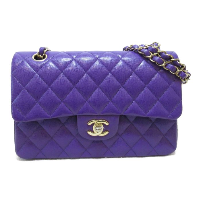 Chanel CHANEL Matelasse W Flap Chain Shoulder Bag Purple Caviar Skin