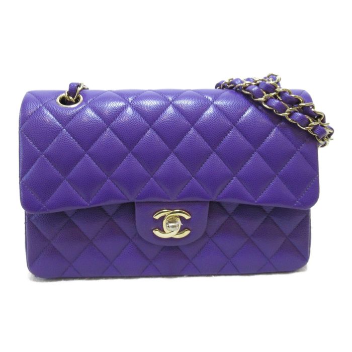 Chanel CHANEL Matelasse W Flap Chain Shoulder Bag Purple Caviar Skin ...