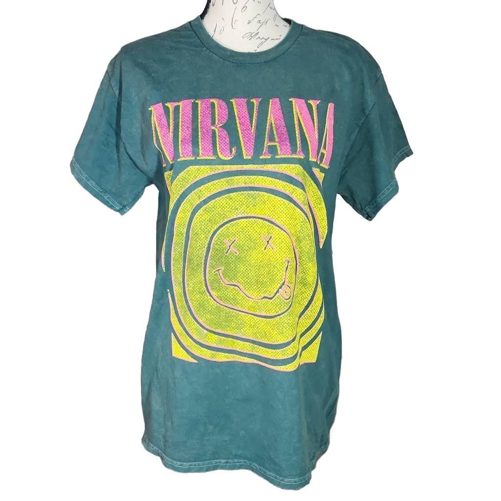 Nirvana Nirvana Unisex Size Large Green Yellow Pink Smiley Face Shor Size L / US 10 / IT 46 - 1 Thumbnail