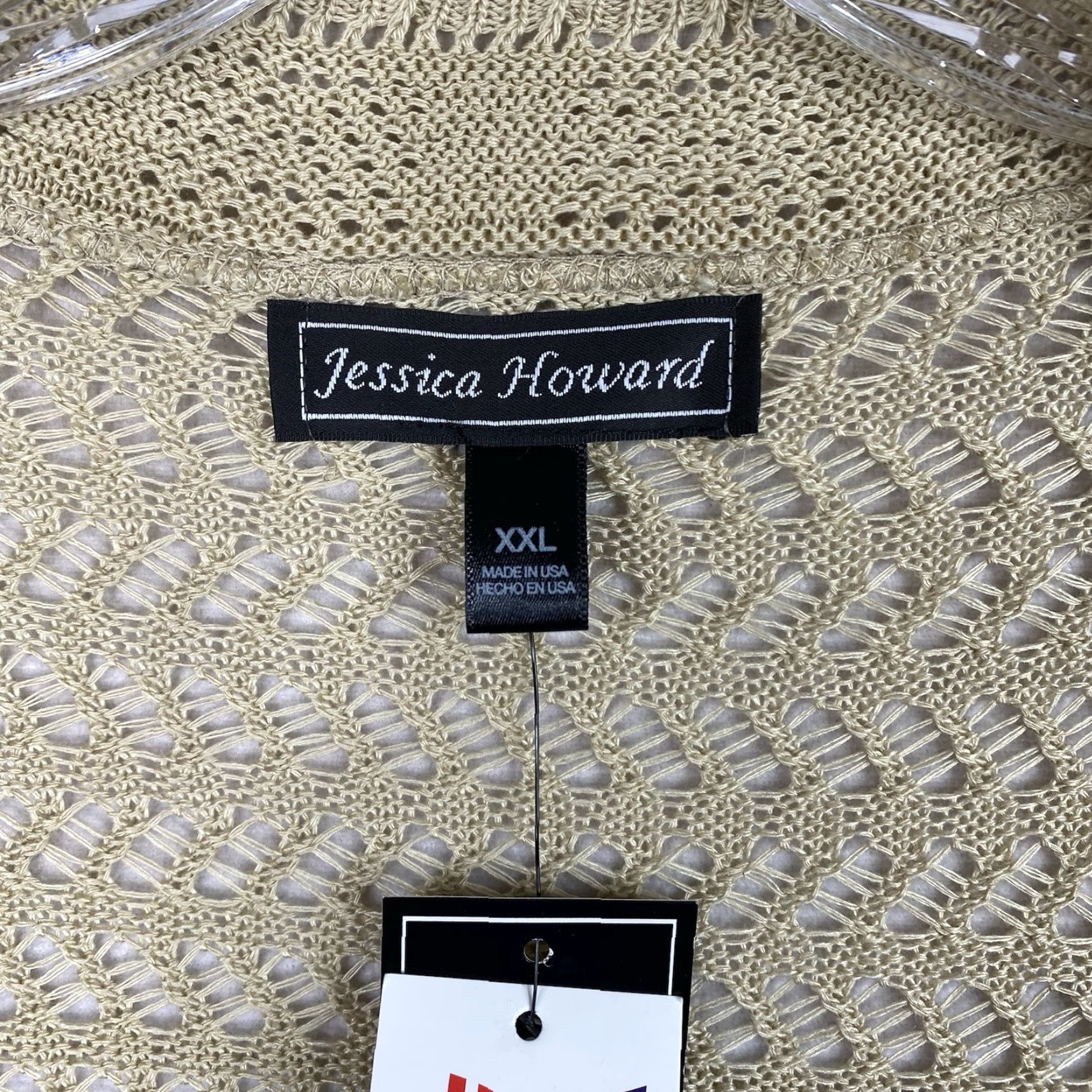 Vintage VINTAGE Jessica Howard Cardigan Womens 2XL Beige Crochet Shrug Open-Knit V-Neck Short Sleeve Size XXL / US 16-18 / IT 52-54 - 2 Thumbnail