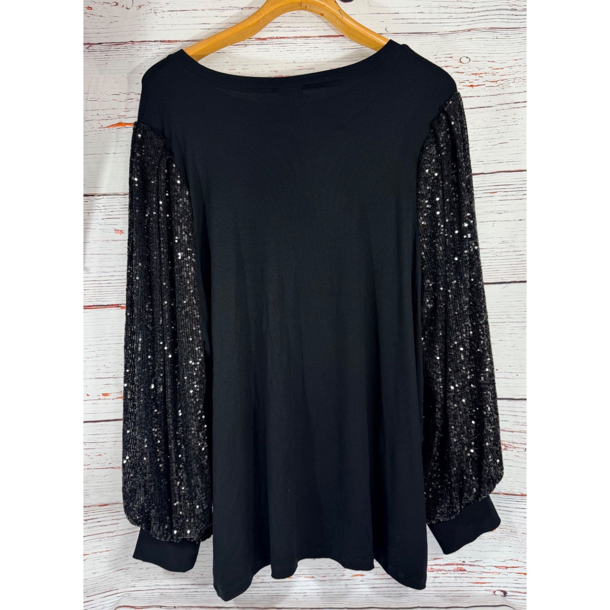 Torrid New Torrid Black Rib Crew Neck Sequin Long Sleeve Top Blouso Size 4XL / US 24-26 - 3 Thumbnail