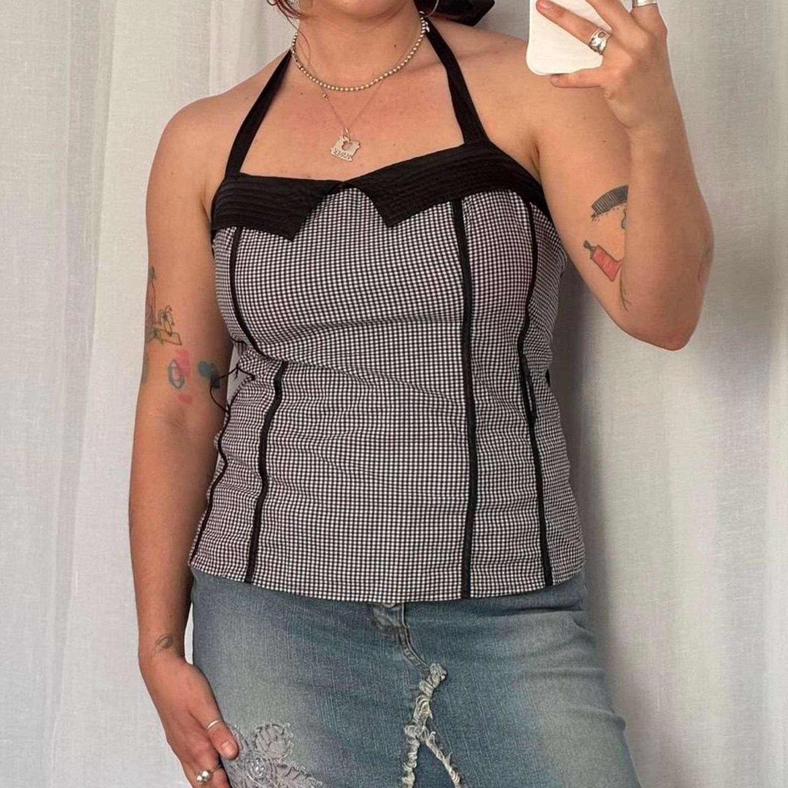 Vintage 🖤 Vintage Charlotte Russe Gingham Halter Top Size ONE SIZE - 1 Thumbnail