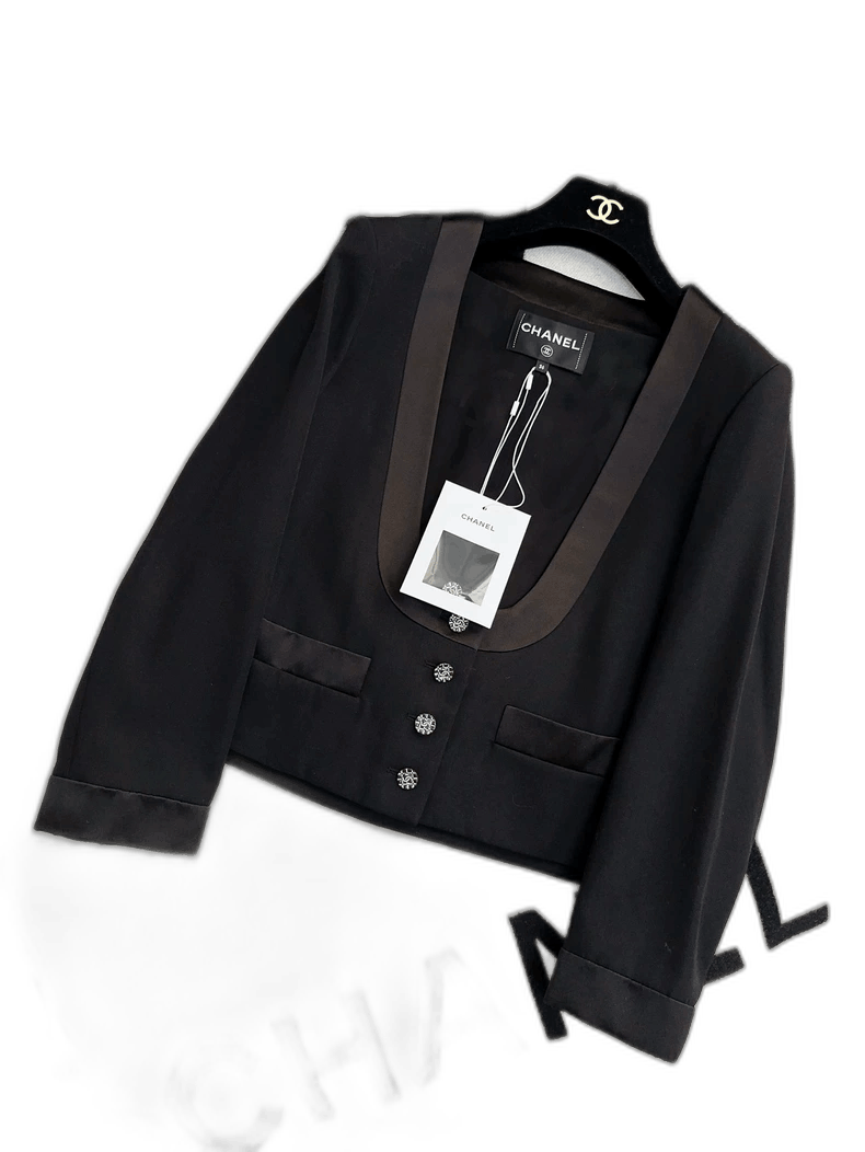 Chanel Black U-Neck Blazer Jacket Size 36