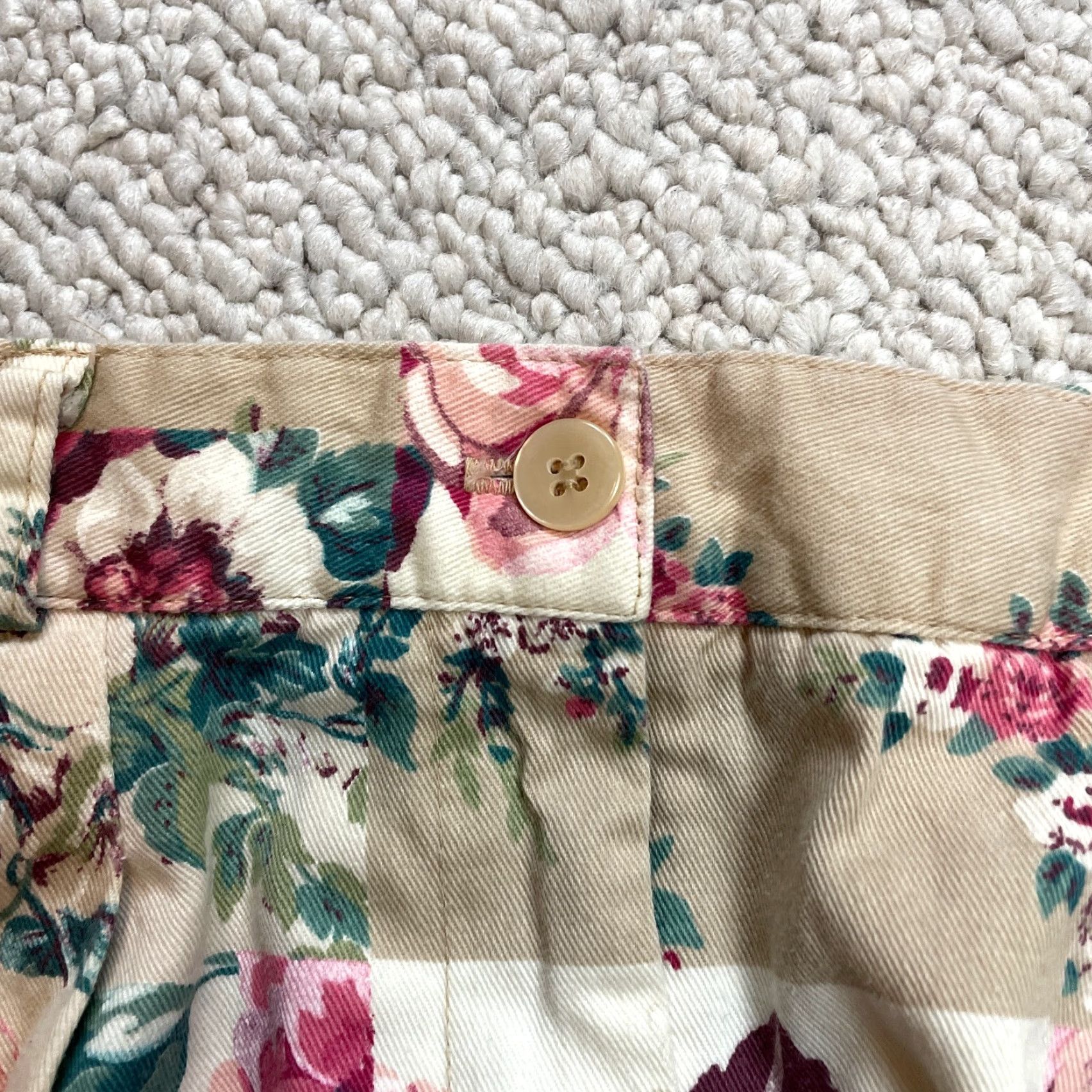 Vintage VINTAGE Carroll Reed Skirt Womens 6 Beige Floral Knee Length Cotton Pockets Size 28" / US 6 / IT 42 - 7 Thumbnail