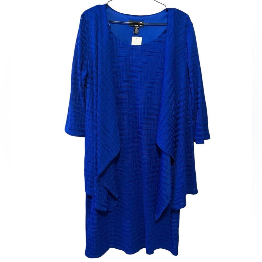 Designer Laura Women's Royal Blue Dress and Cardigan Set - Size 1X Size XL / US 12-14 / IT 48-50 - 1 Thumbnail