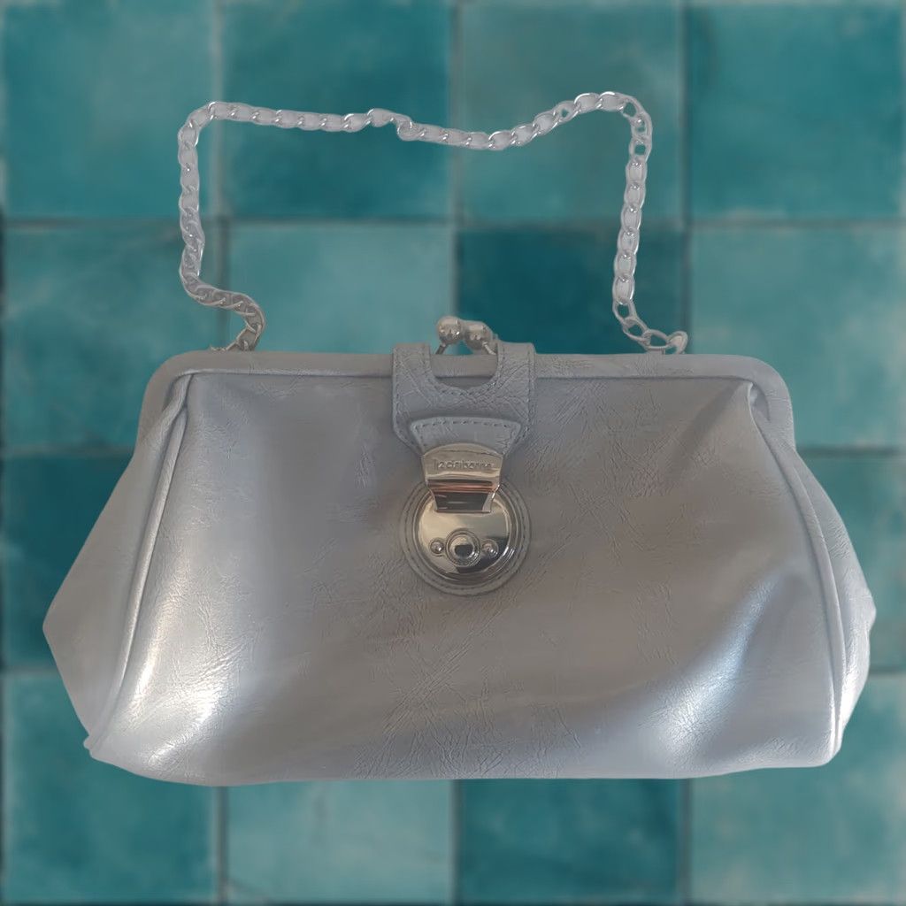 Liz Claiborne Lia Claiborne Women's Purse Silver Grey Patent Leather Snap Closure Chain Handle Small Bag Size ONE SIZE - 1 Thumbnail