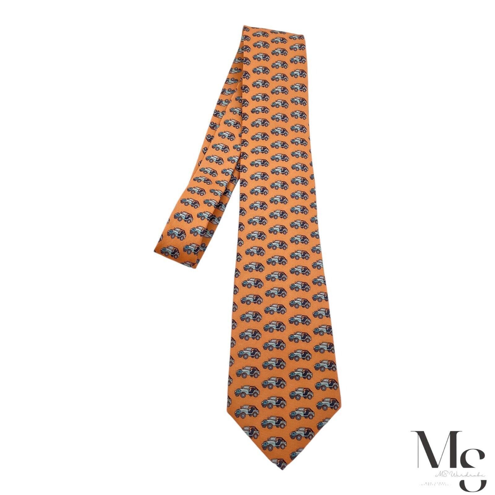Southern Proper SOUTHERN PROPER Salmon Cars Print Silk Tie Made In USA W: 3. Size ONE SIZE - 6 Thumbnail