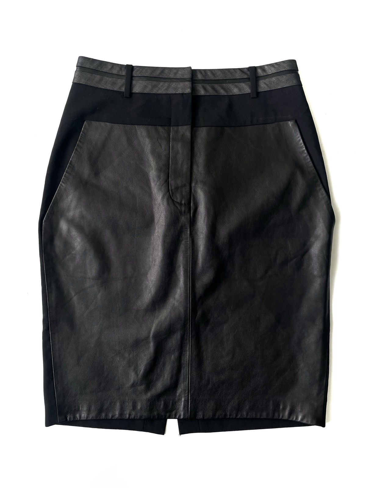 Alexander Wang Alexander Wang Black Midi Skirt Wool & Leather Size 6/M-L Size 30" / US 8 / IT 44 - 1 Thumbnail